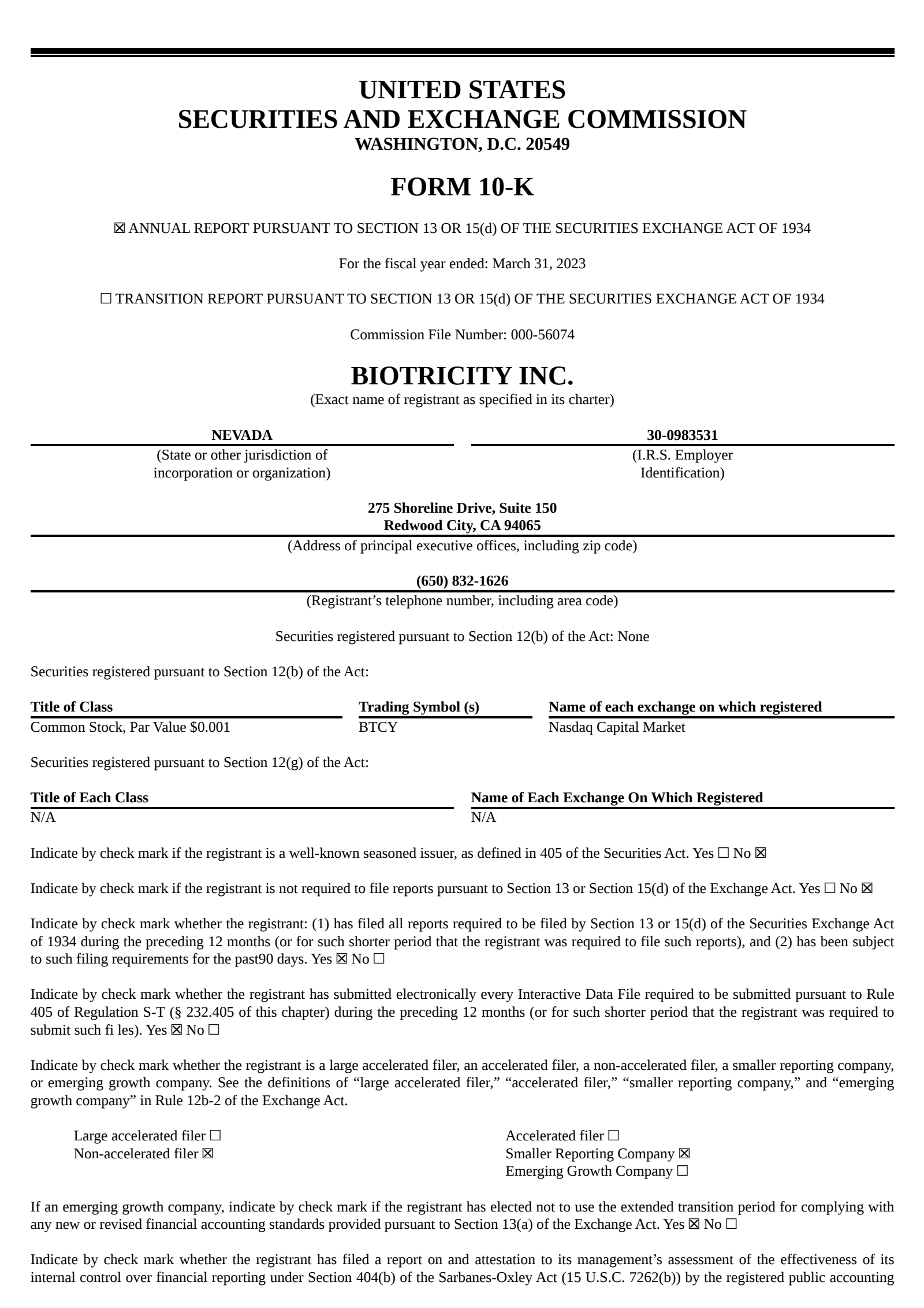 Biotricity's Q4 2023 Annual report