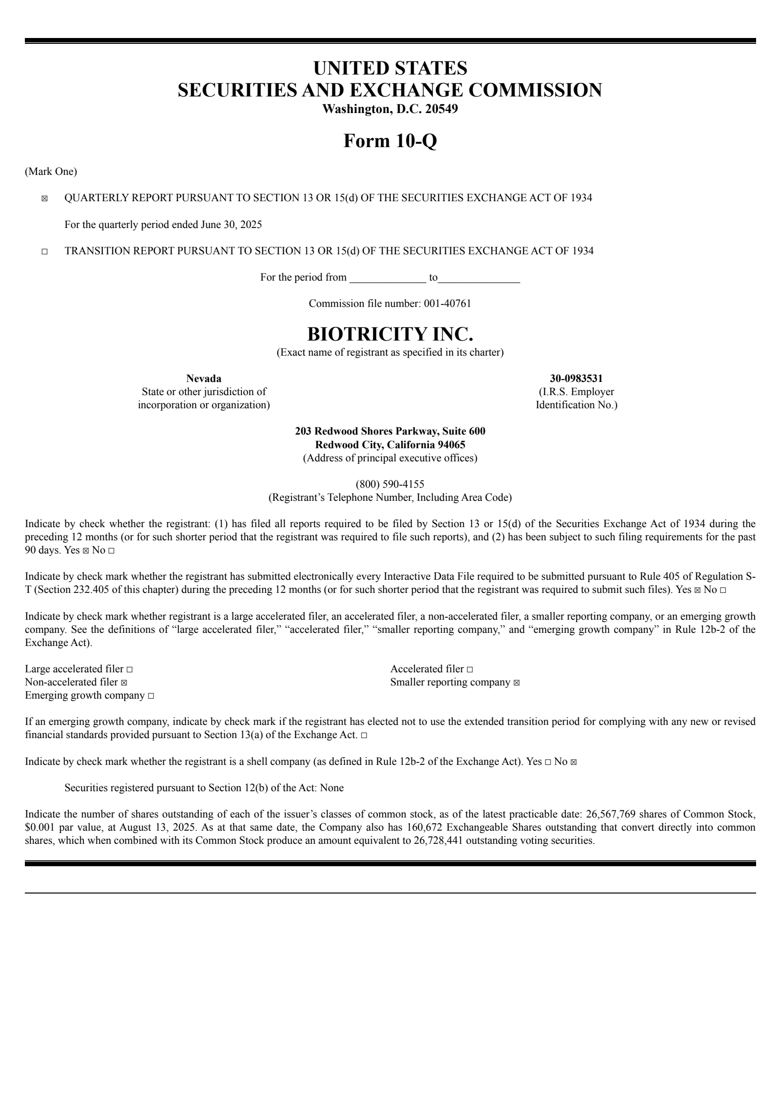 Biotricity's Q1 2026 Quarterly report