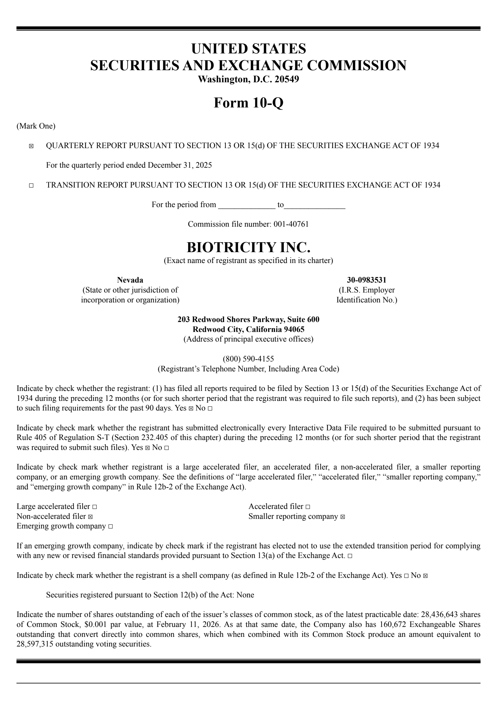 Biotricity's Q3 2026 Quarterly report