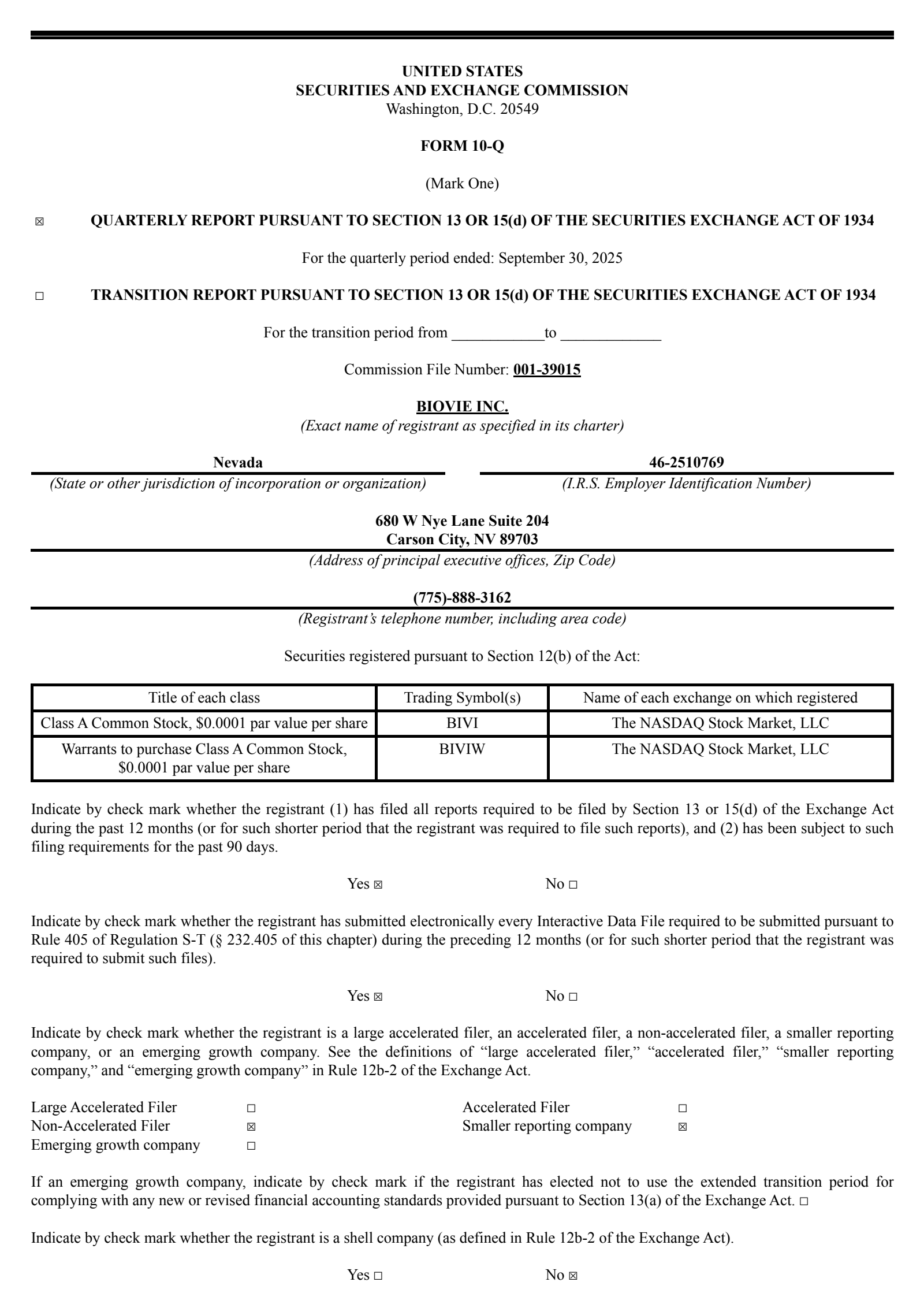 BioVie's Q1 2026 Quarterly Report
