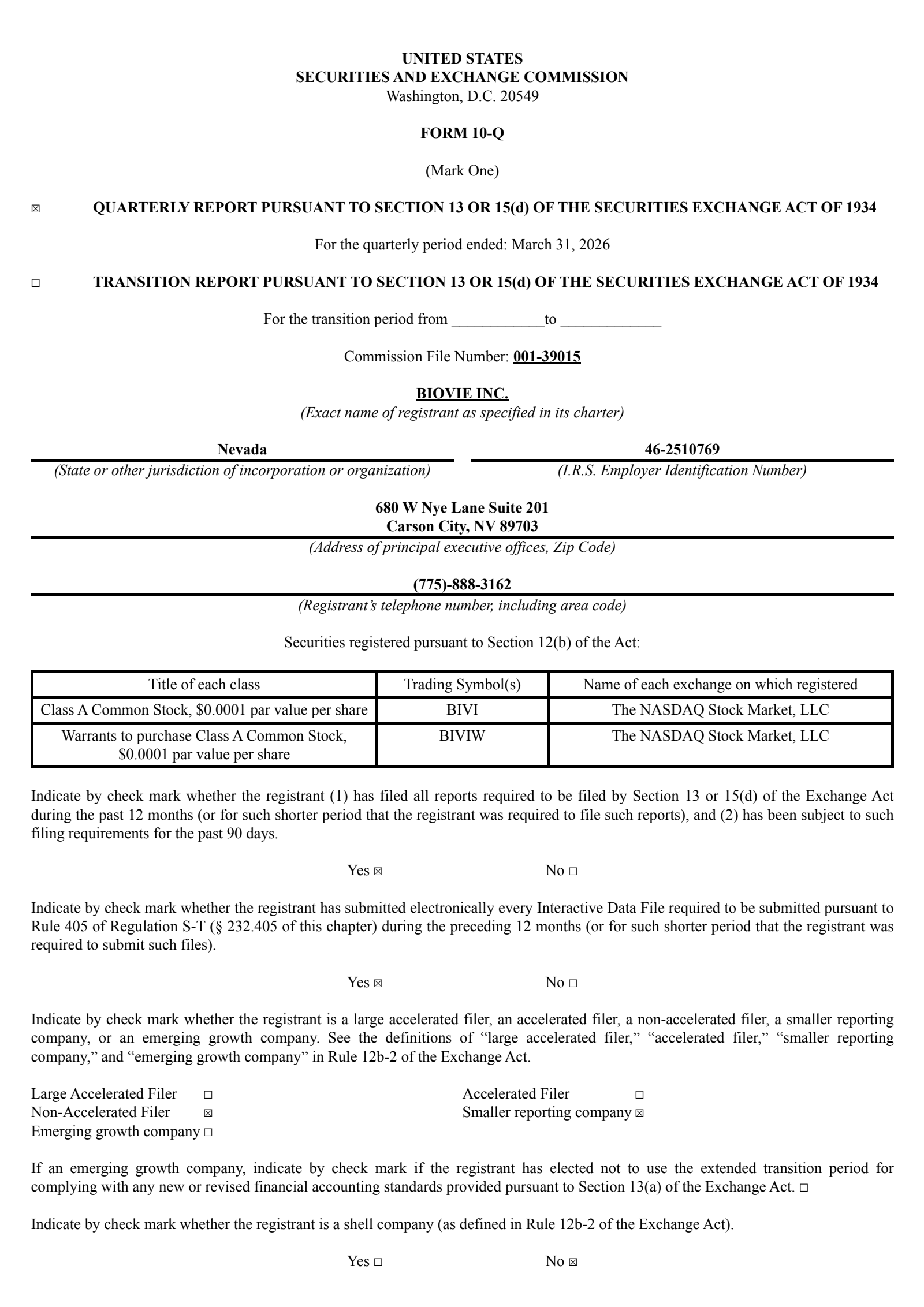 BioVie's Q3 2026 Quarterly report