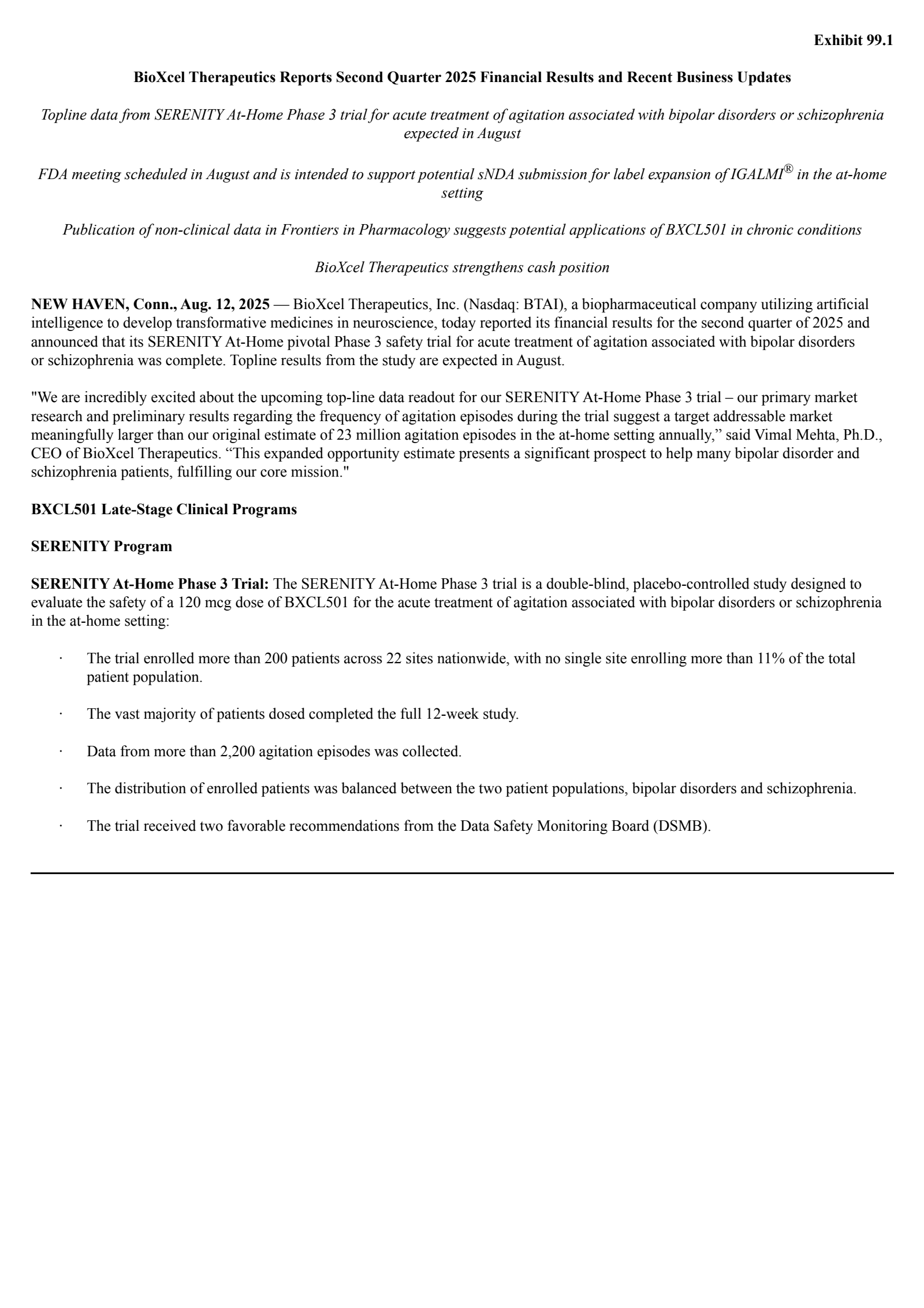 BioXcel Therapeutics' Q2 2025 Press Release