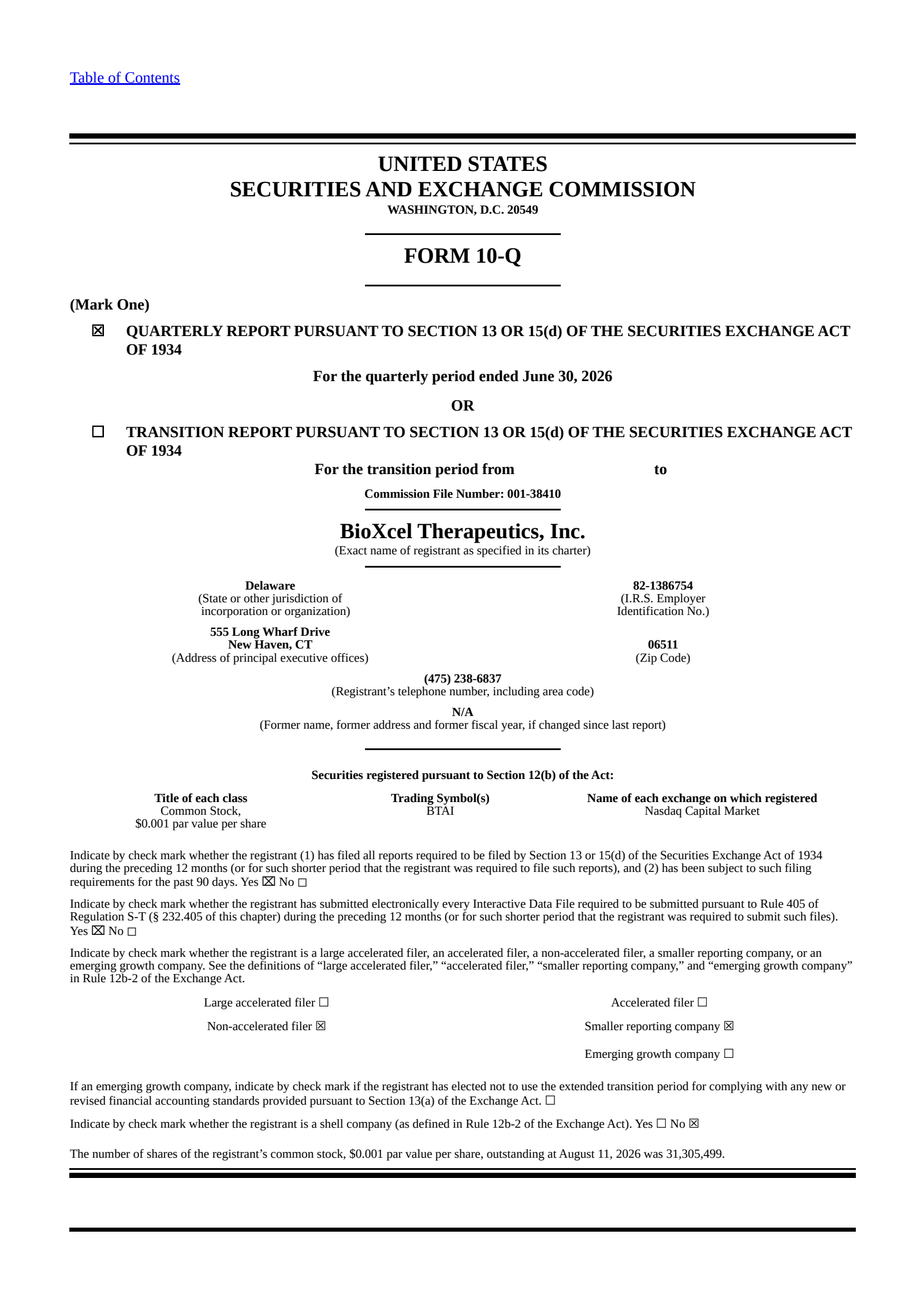 BioXcel Therapeutics' Q2 2026 Quarterly report