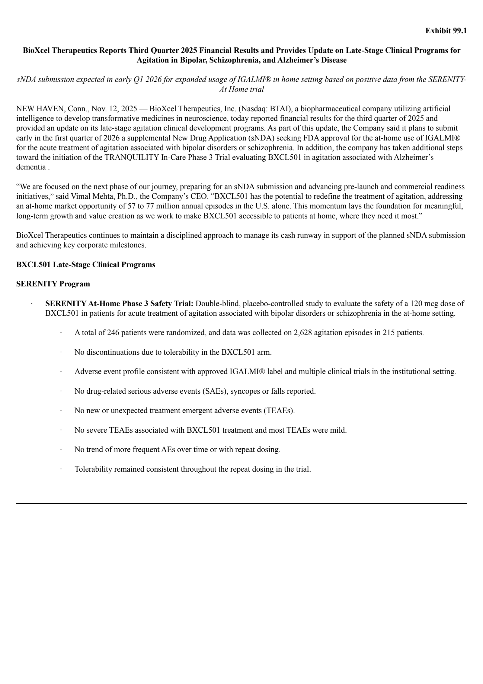 BioXcel Therapeutics' Q3 2025 Earnings Release