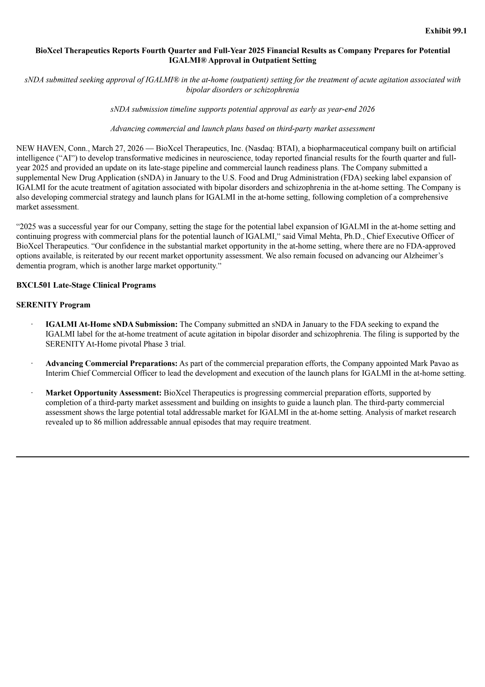 BioXcel Therapeutics' Q4 2025 Press Release