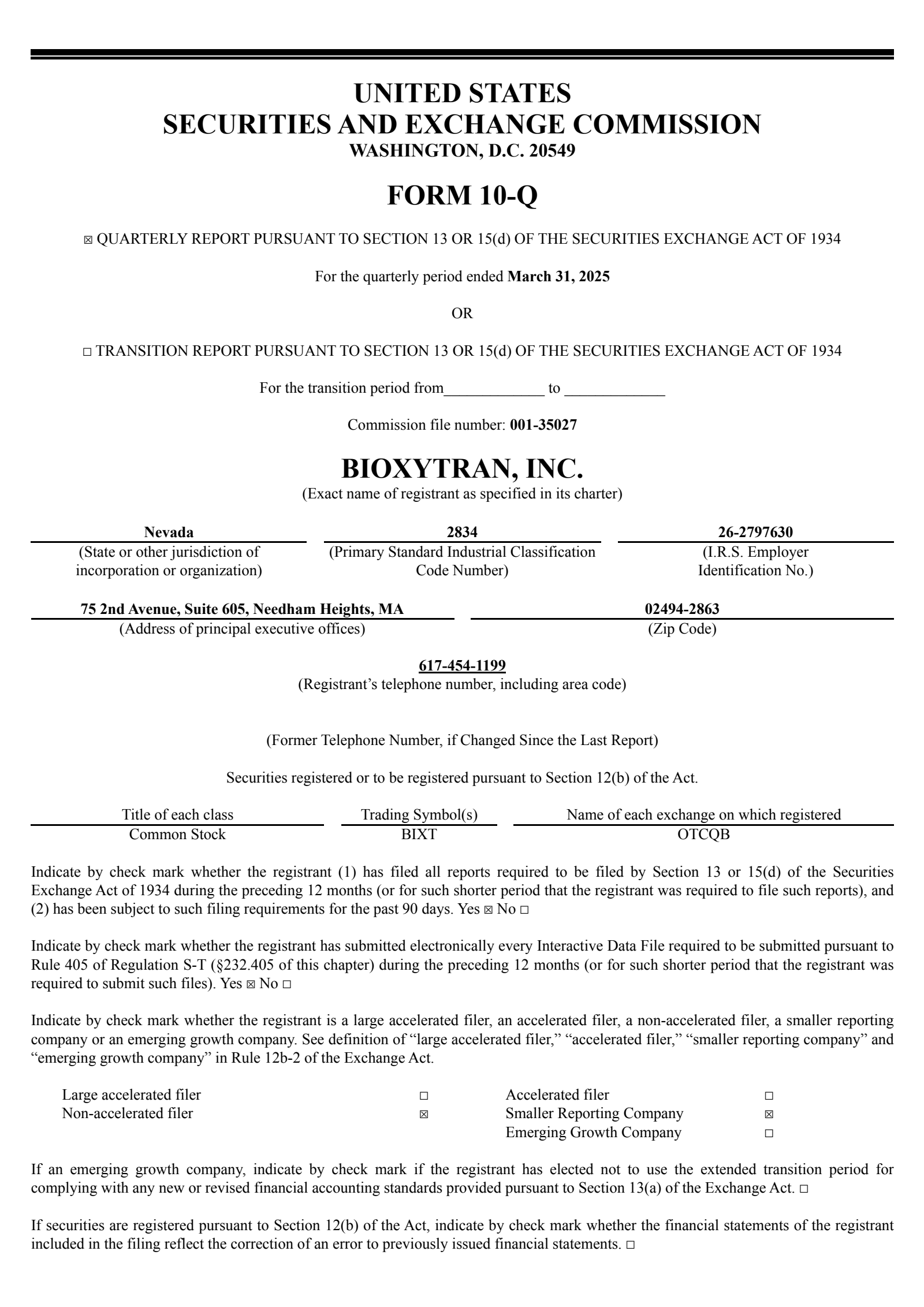 Bioxytran's Q1 2025 Quarterly report