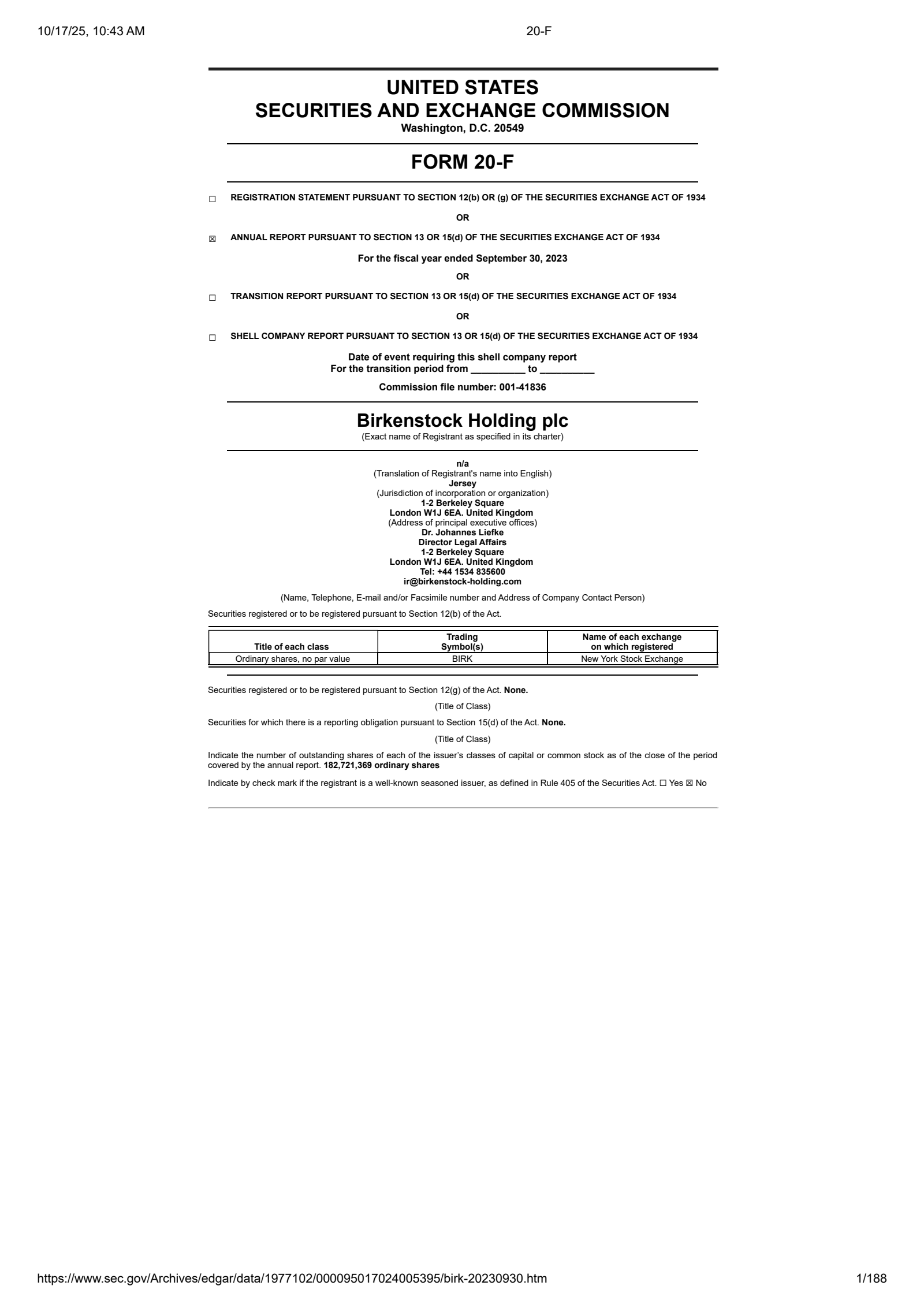Birkenstock's Q4 2023 Annual Report