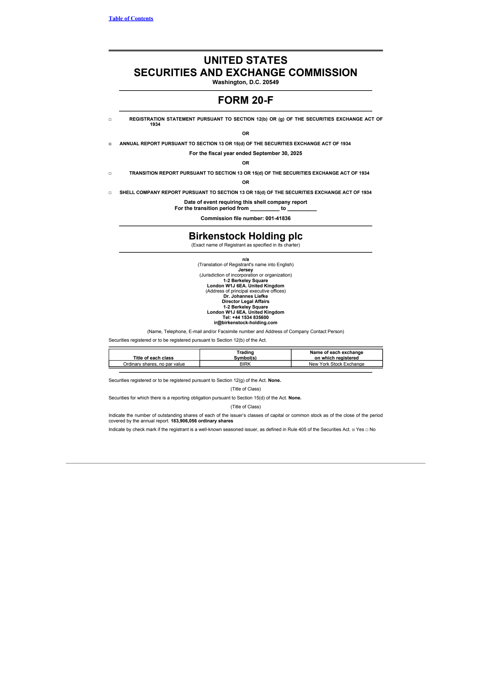 Birkenstock's Q4 2025 Annual Report