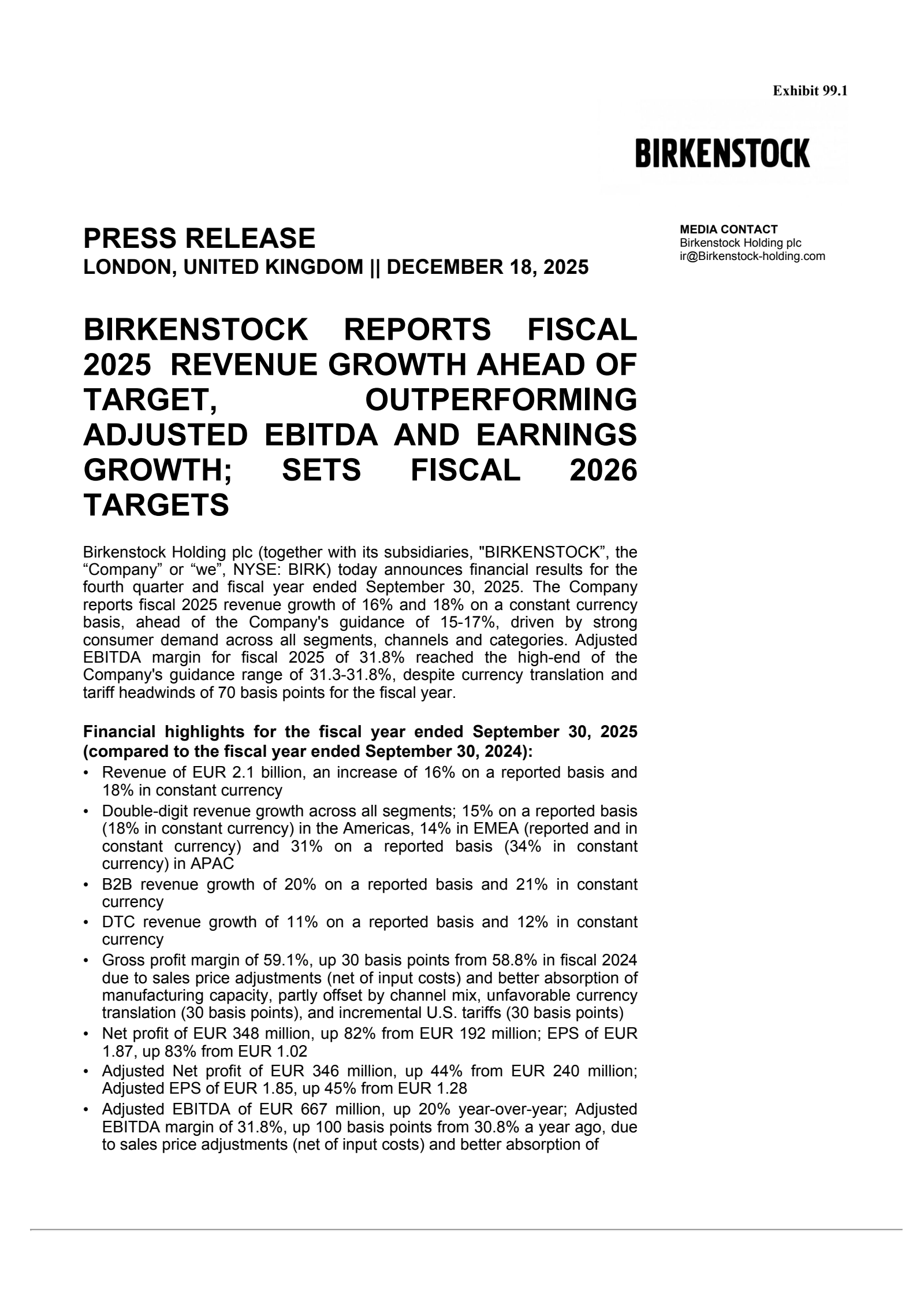Birkenstock's Q4 2025 Earnings Release