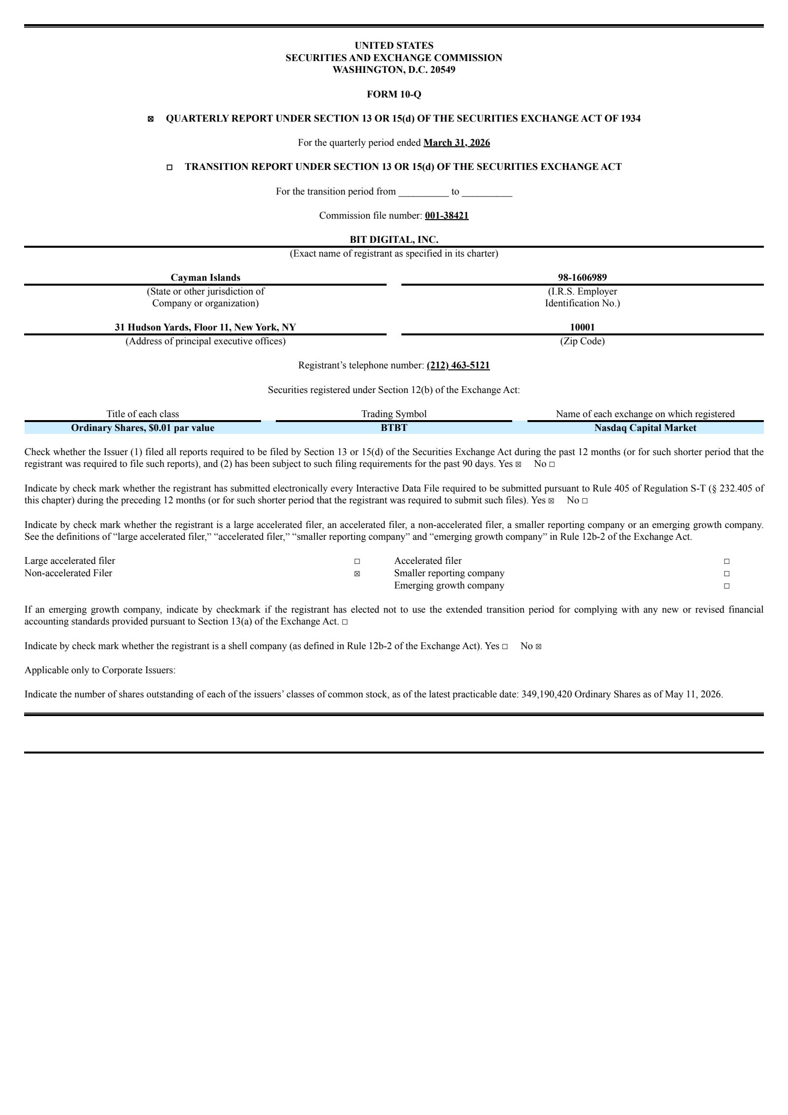 Bit Digital's Q1 2026 Quarterly report