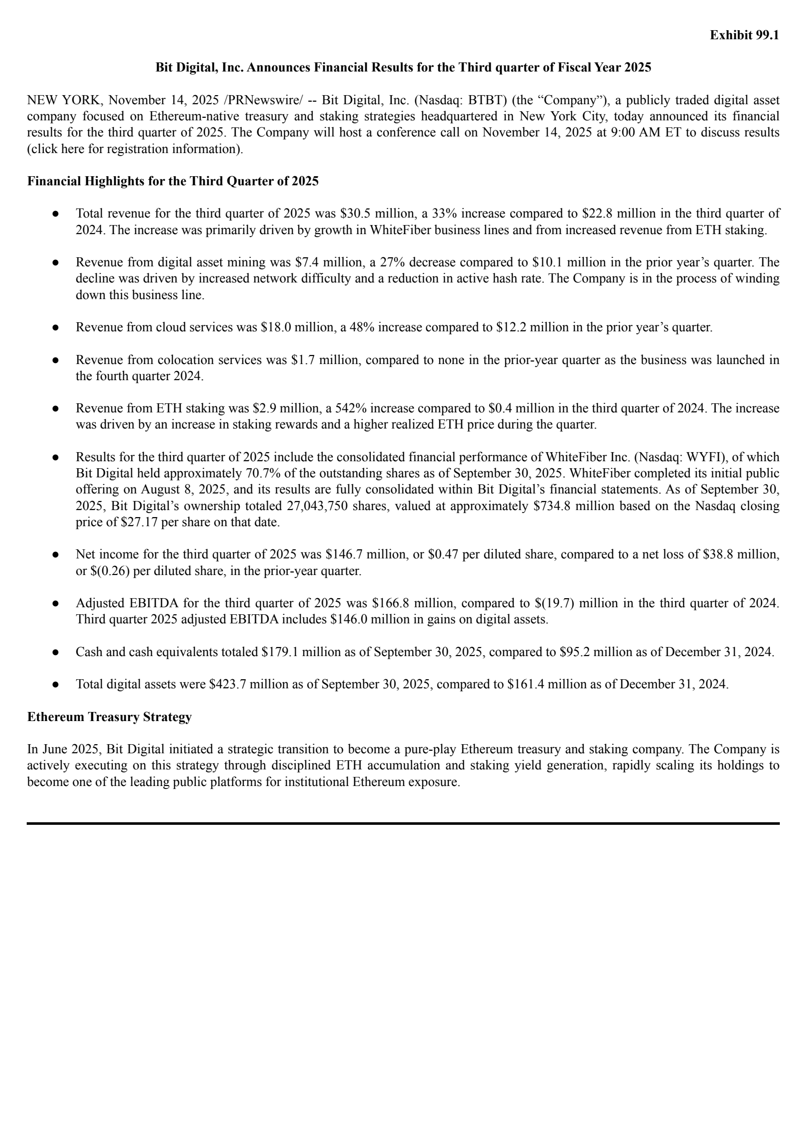 Bit Digital's Q3 2025 Earnings Release
