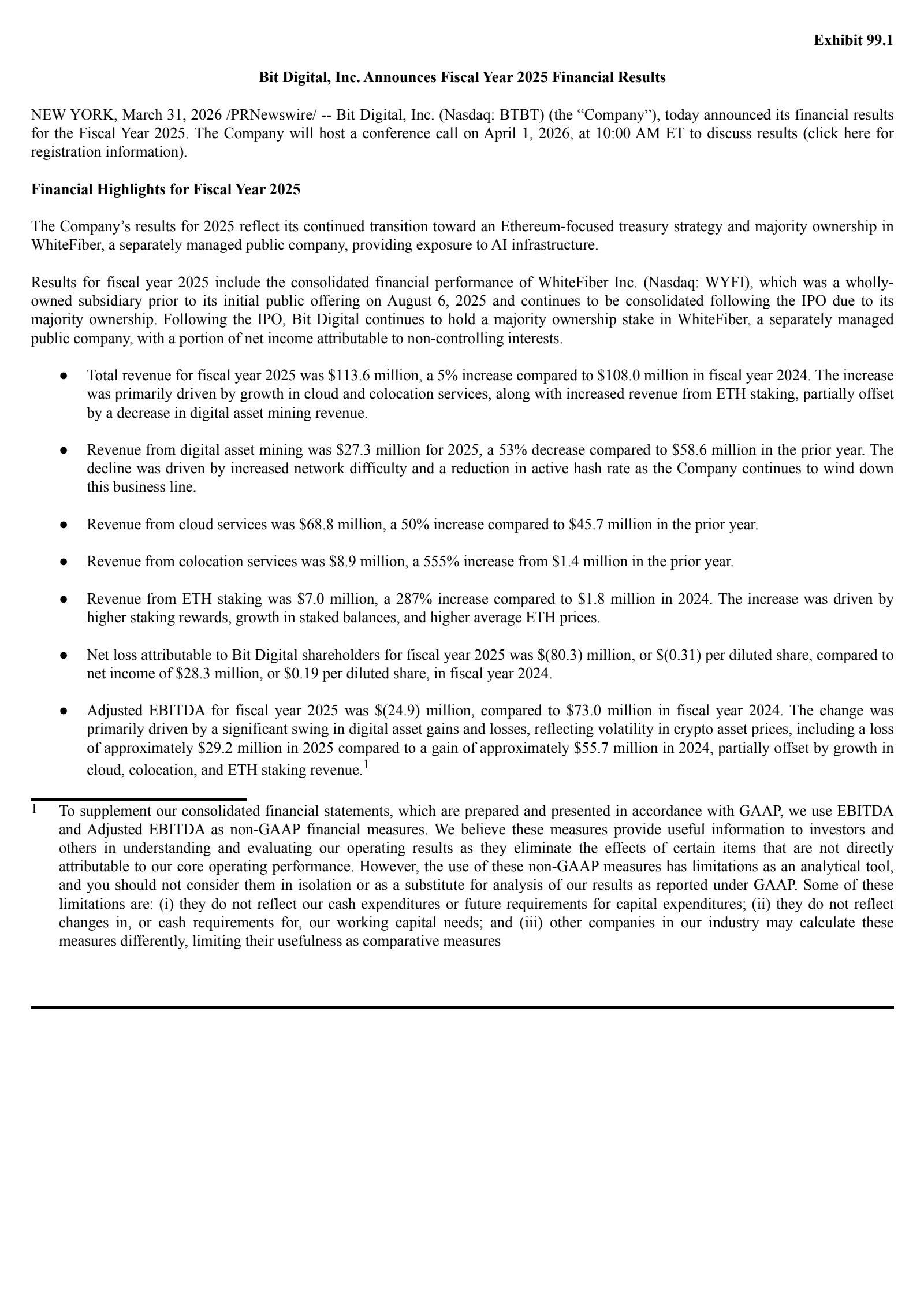 Bit Digital's Q4 2025 Press Release