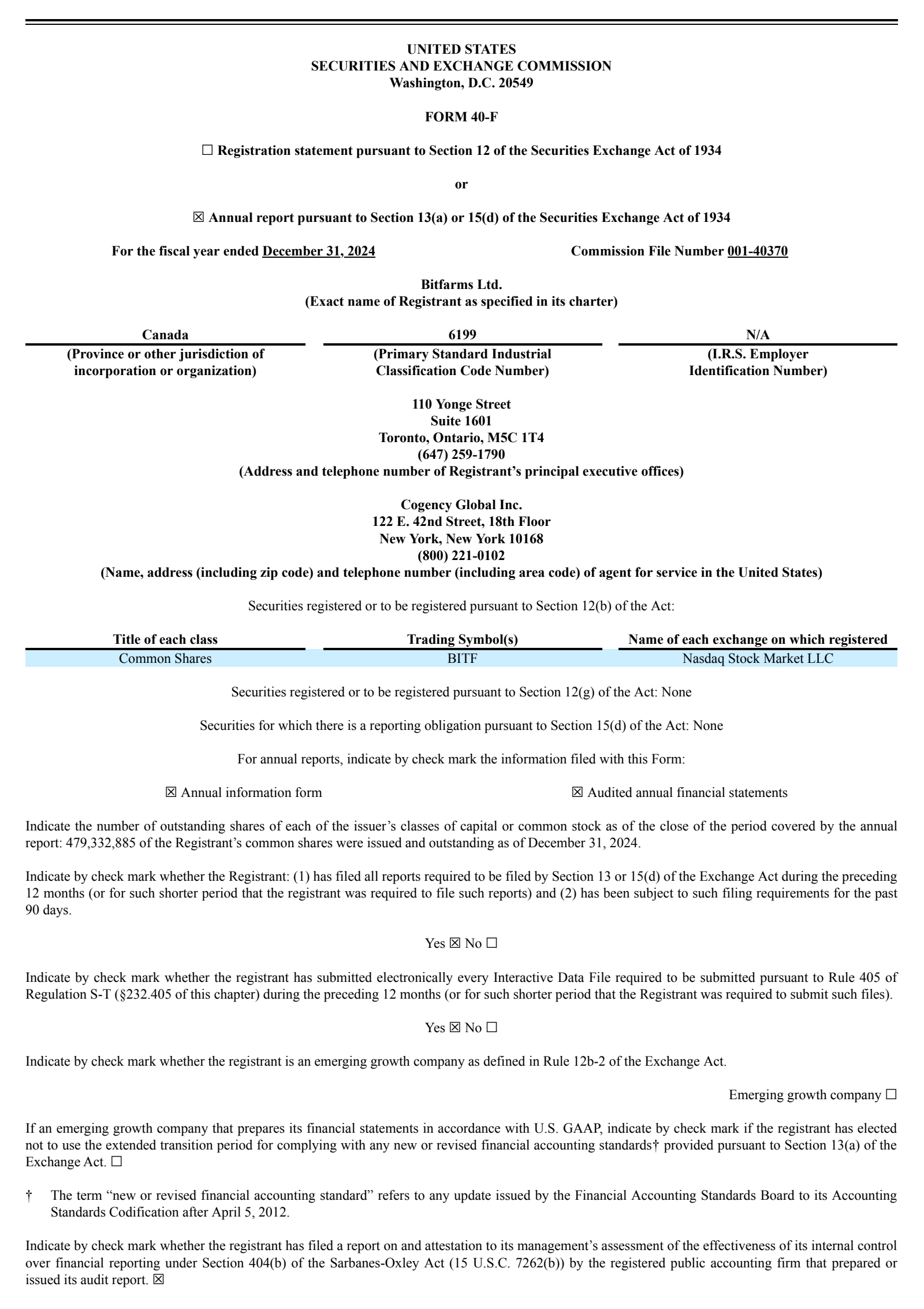 Bitfarms' Q4 2024 Annual report