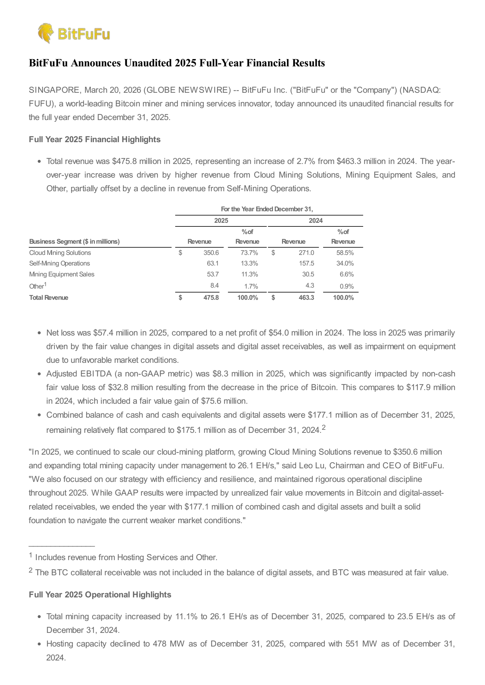 BitFuFu's Q4 2025 Press Release
