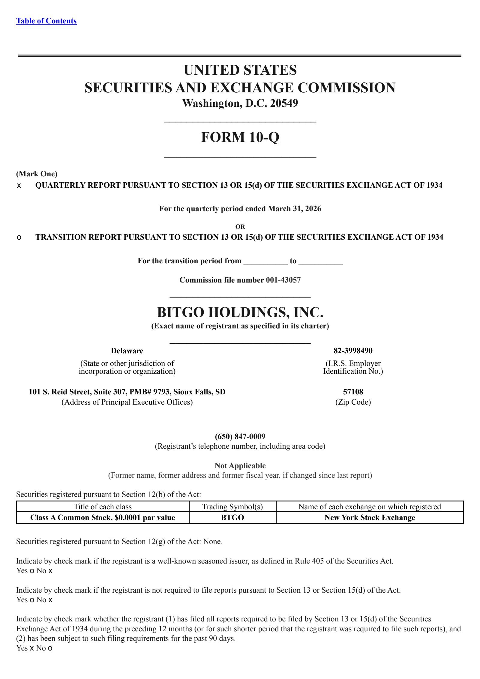BTGO's Q1 2026 Quarterly report