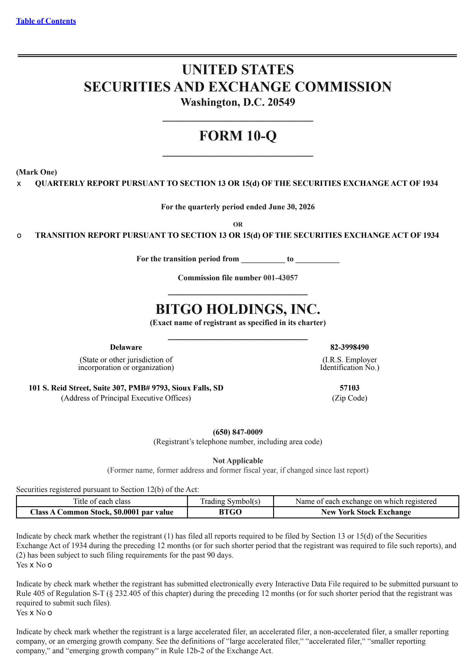 BTGO's Q2 2026 Quarterly report