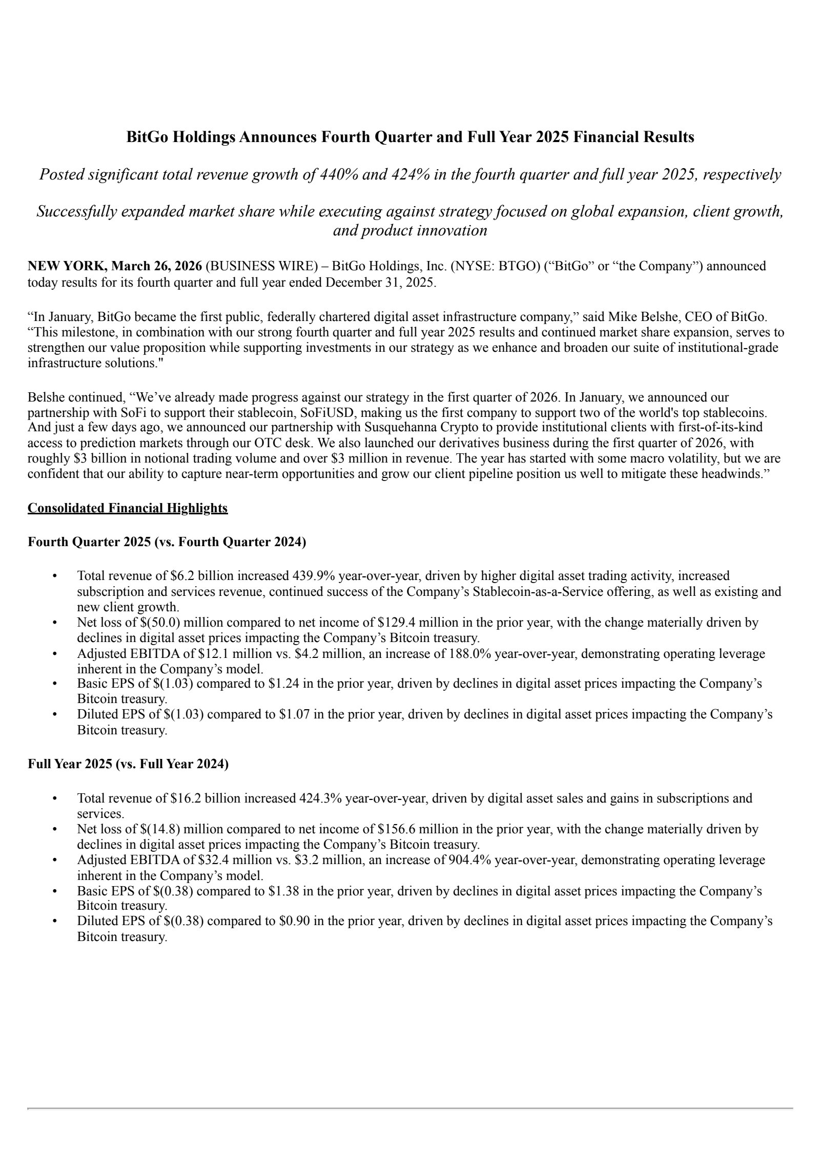BTGO's Q4 2025 Press Release