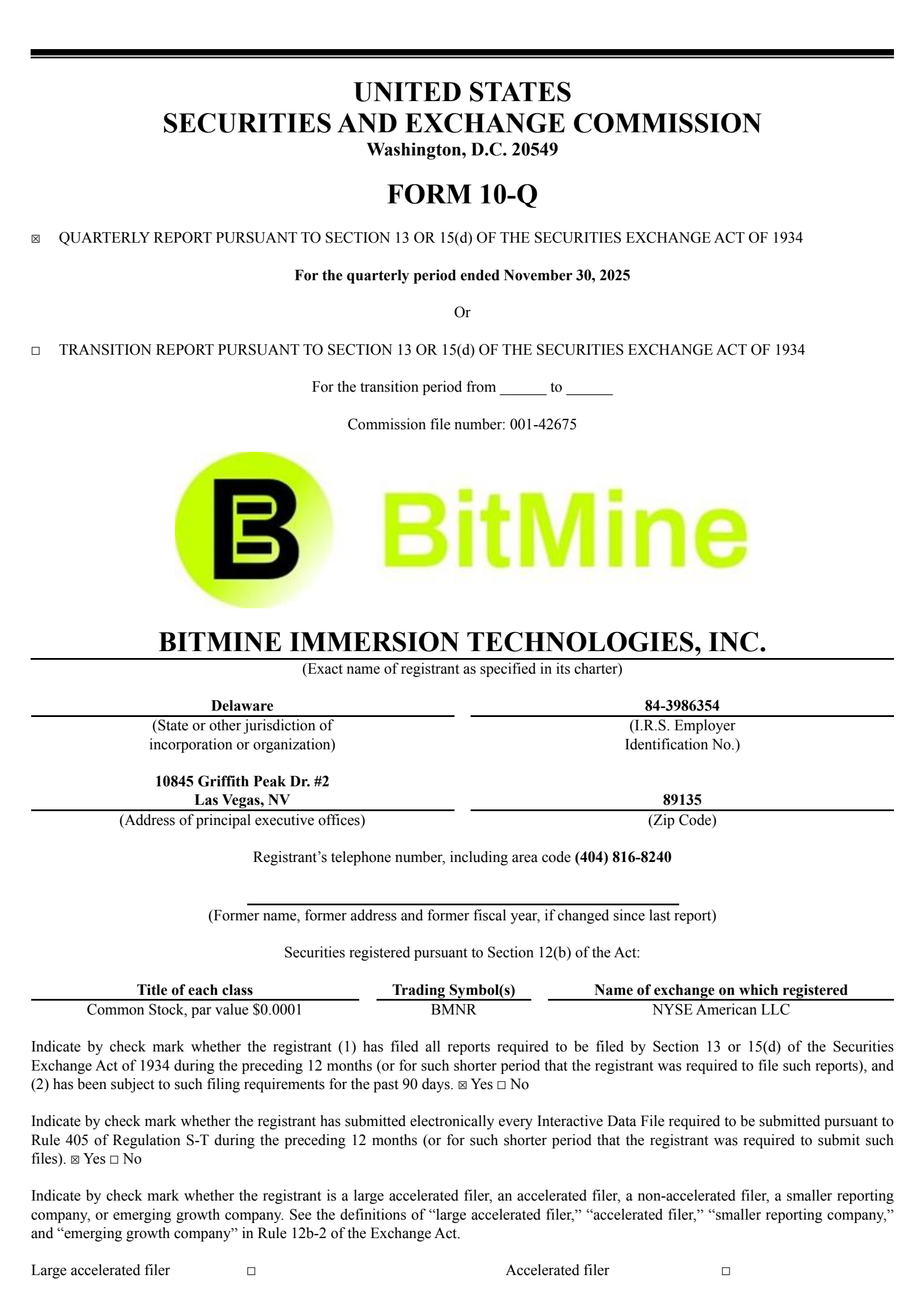 BitMine Immersion Technologies' Q1 2026 Quarterly report