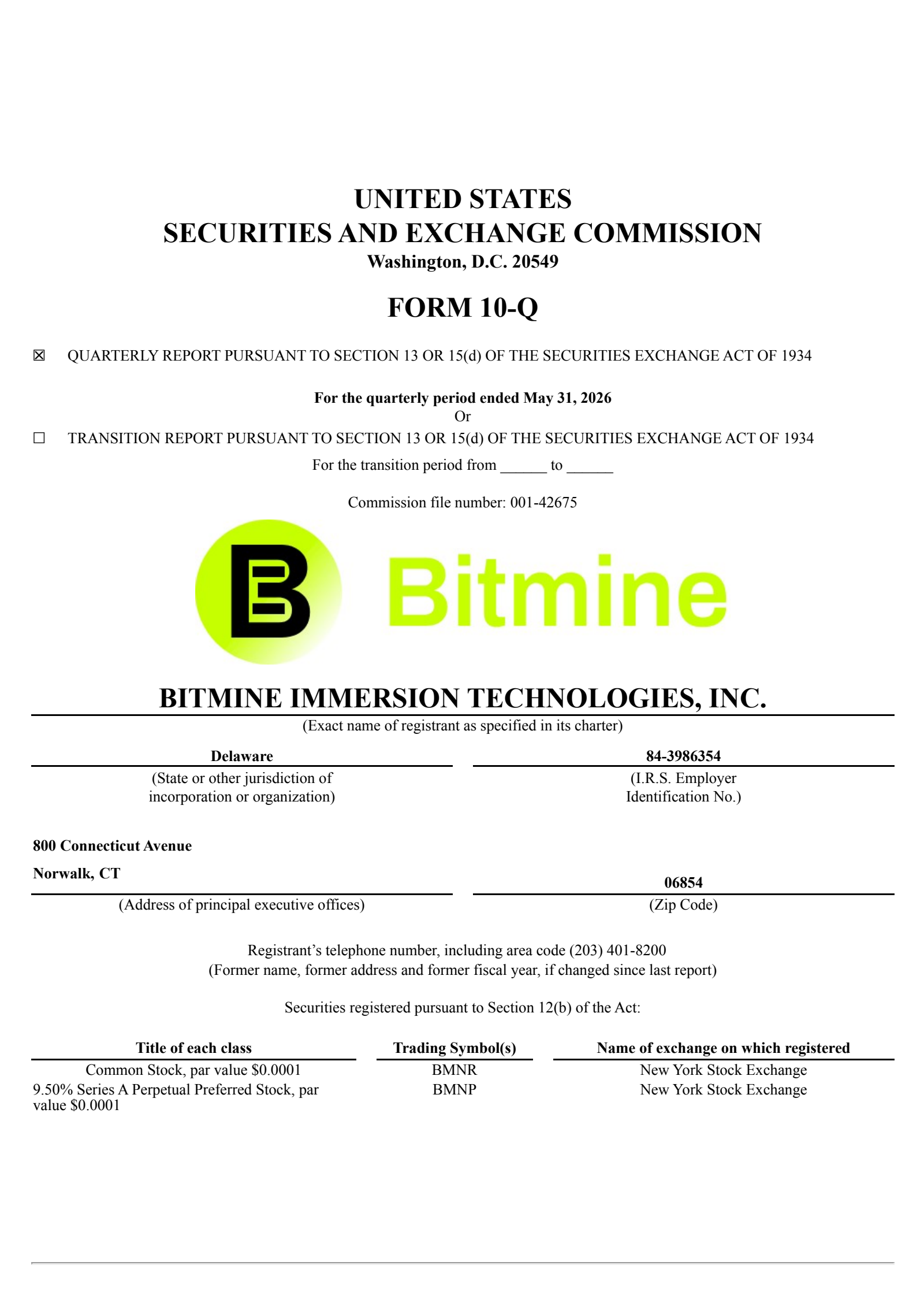 BitMine Immersion Technologies' Q3 2026 Quarterly report