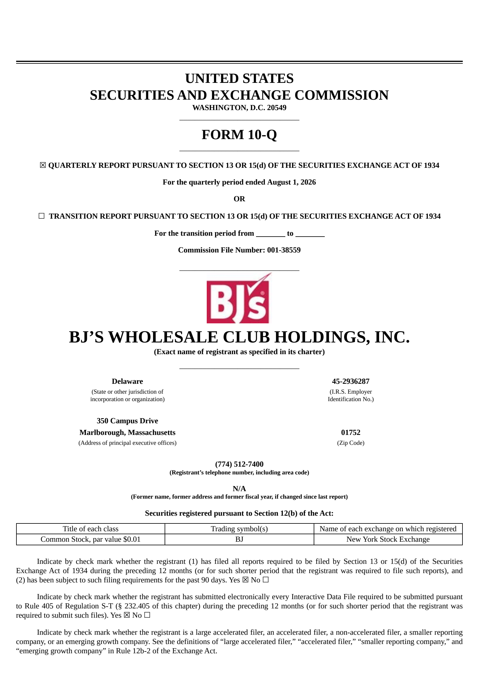 BJ's Wholesale Club's Q2 2027 Quarterly report