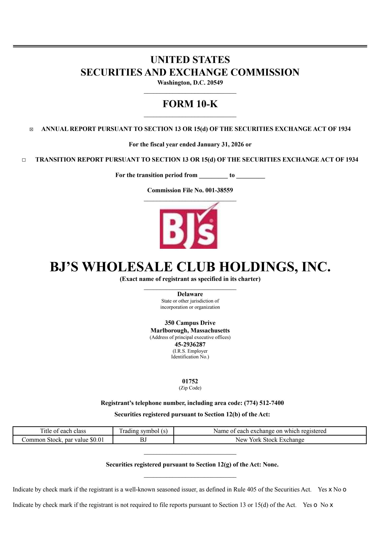 BJ's Wholesale Club's Q4 2026 Annual report