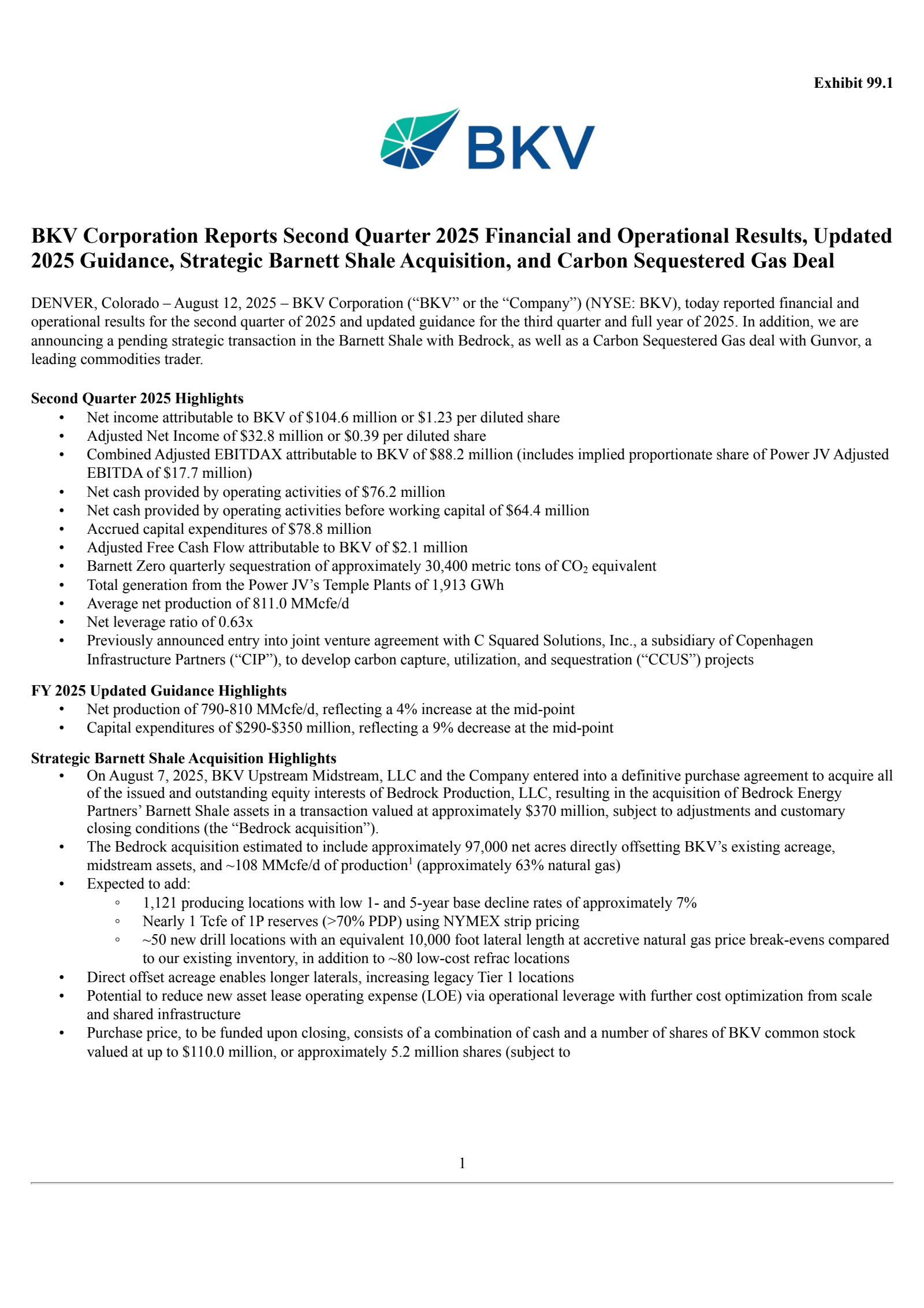 BKV's Q2 2025 Press Release
