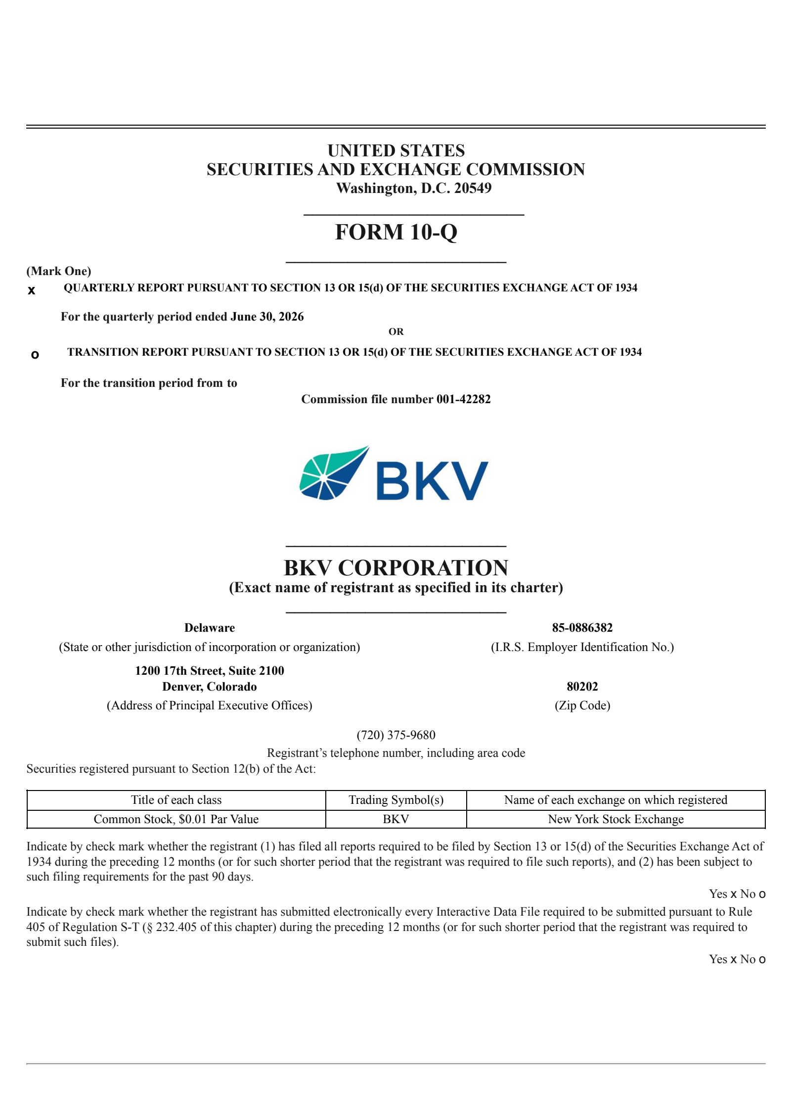 BKV's Q2 2026 Quarterly report