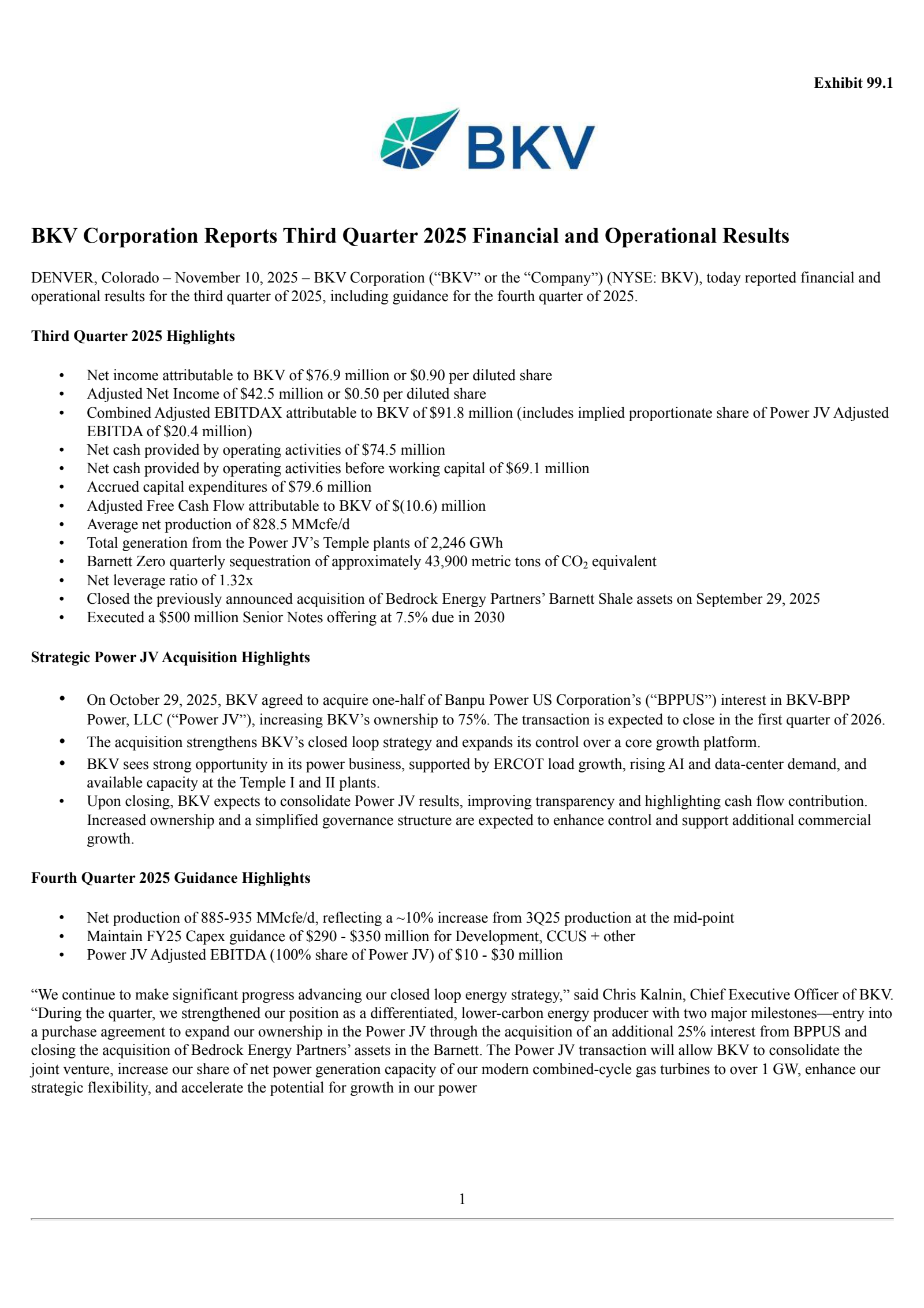 BKV's Q3 2025 Earnings Release
