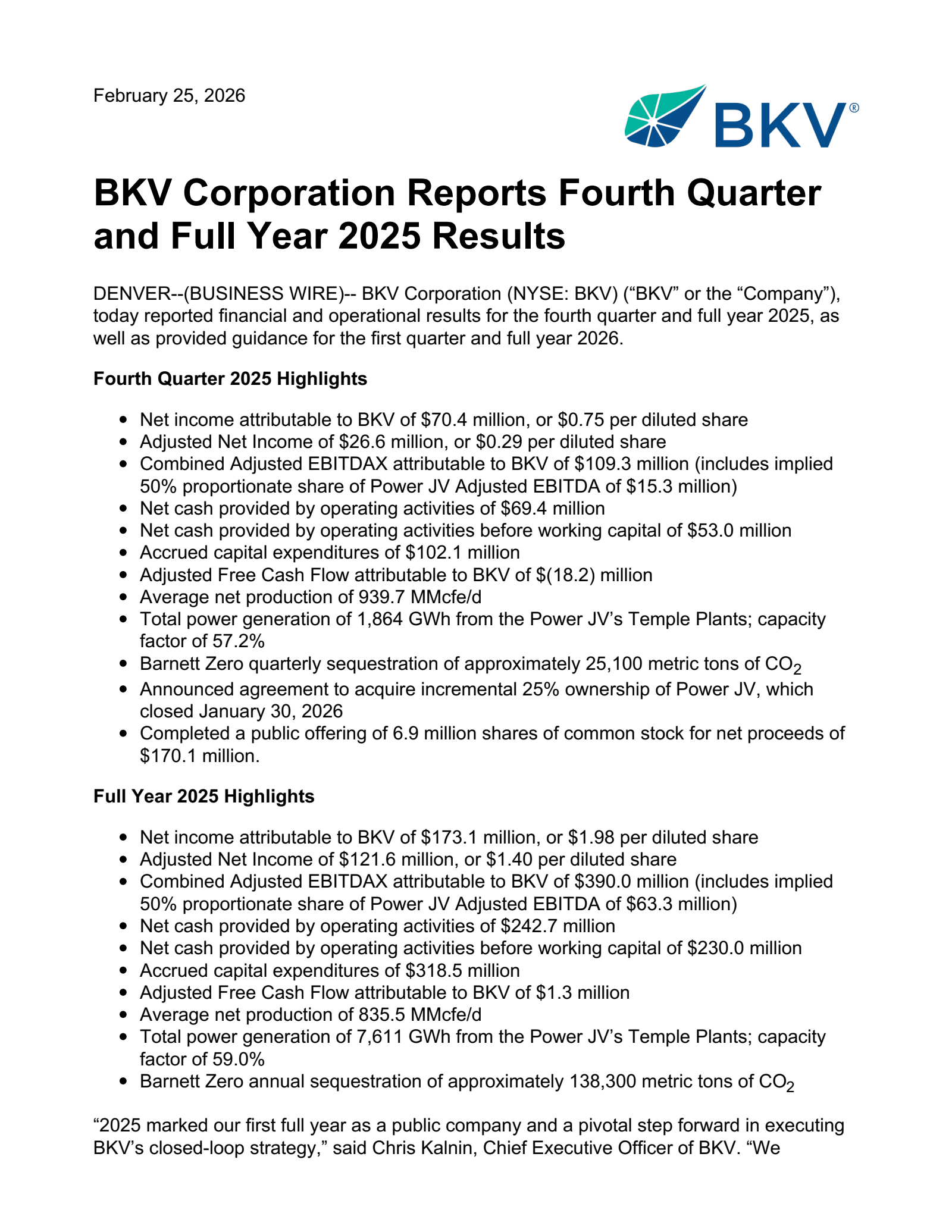 BKV's Q4 2025 Press Release