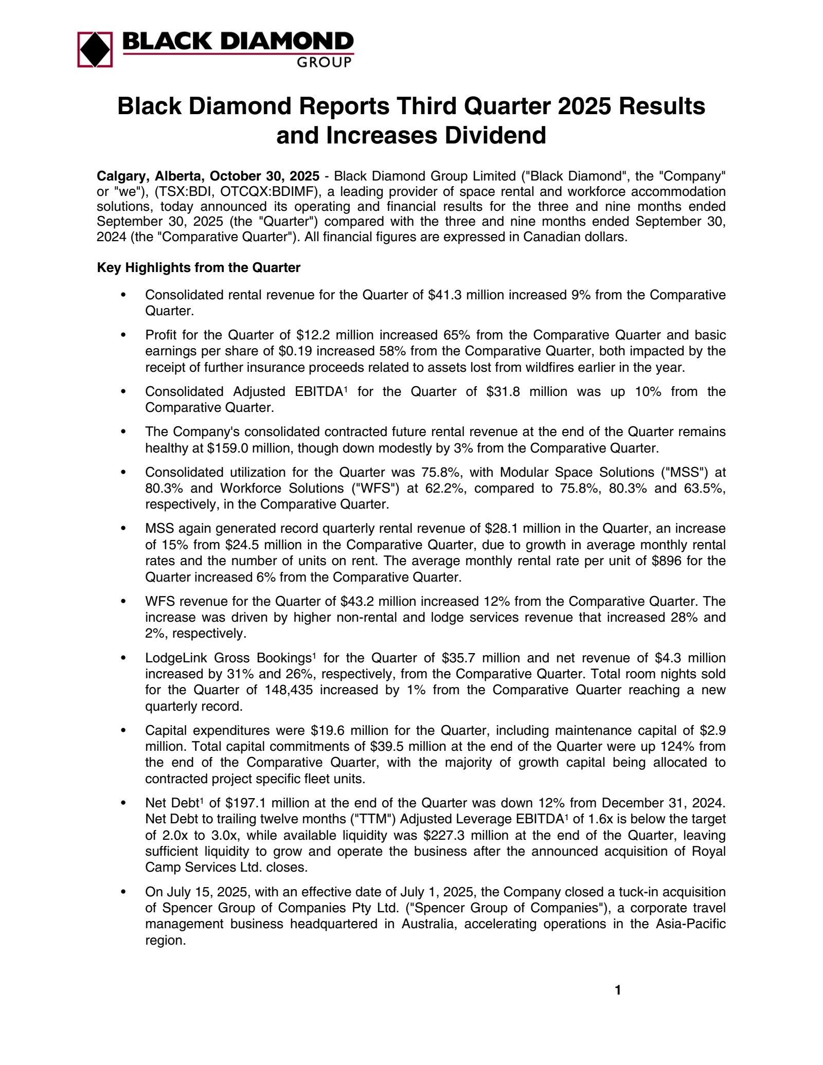 Black Diamond Group's Q3 2025 Earnings Release