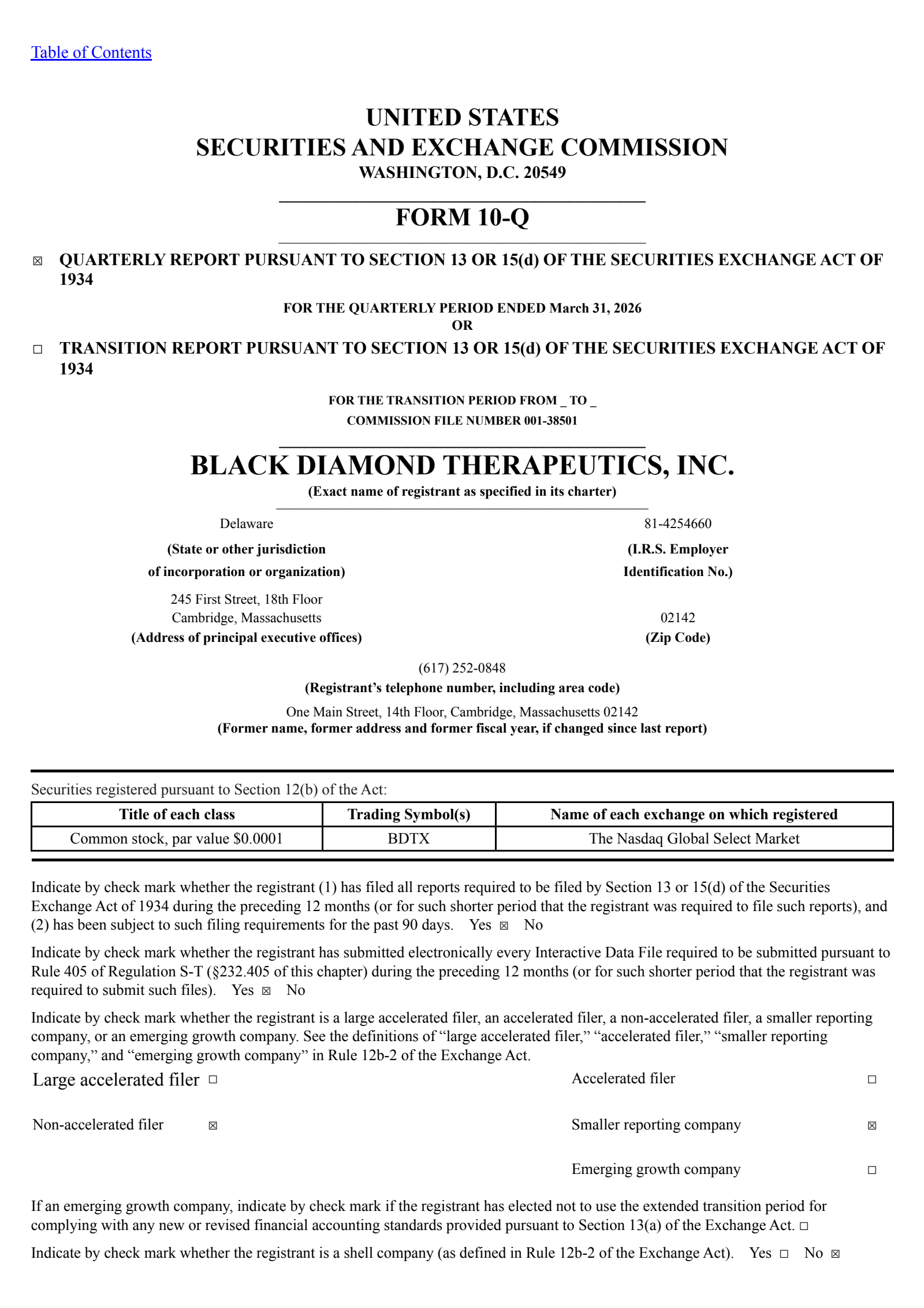 Black Diamond Therapeutics' Q1 2026 Quarterly report