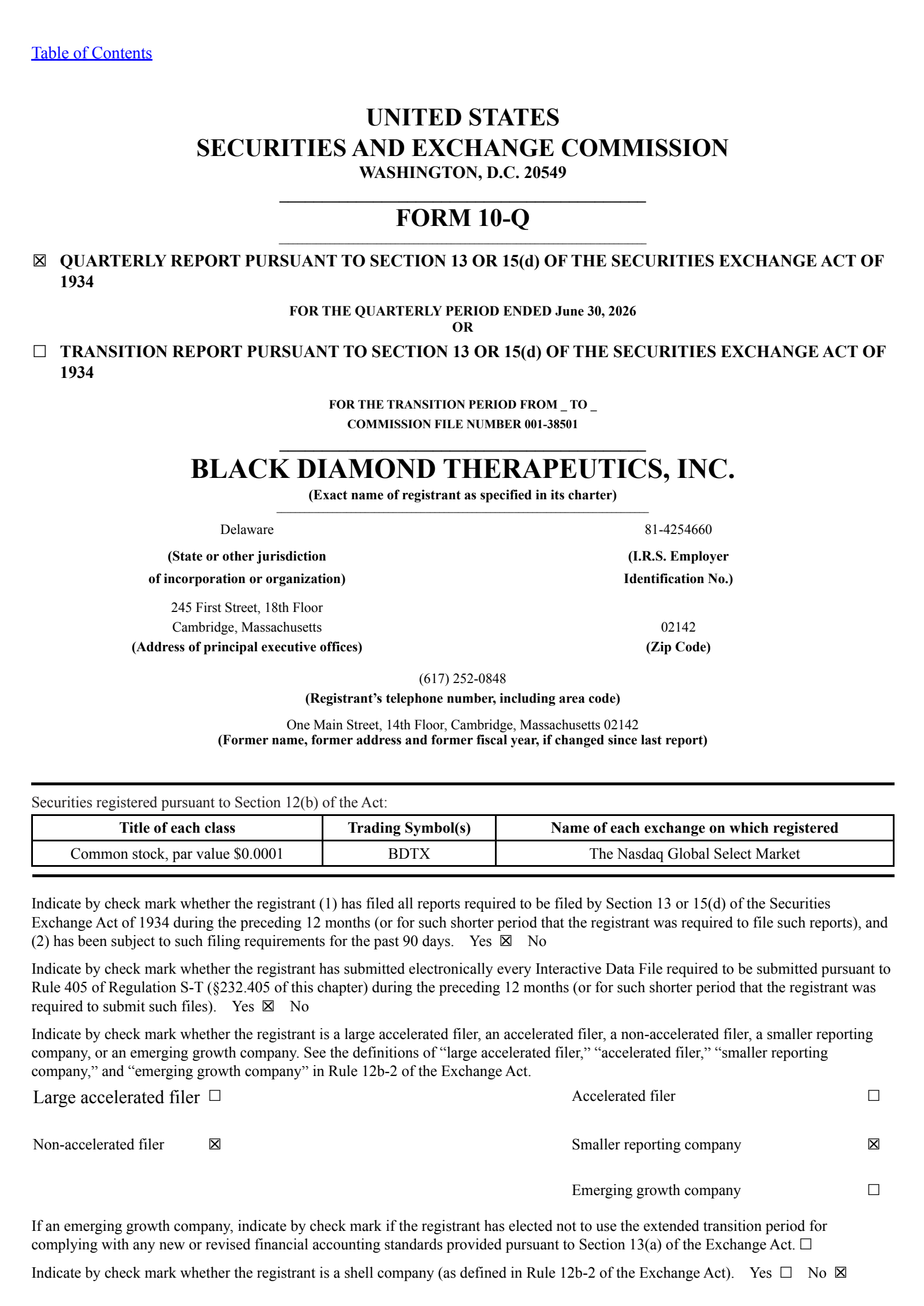 Black Diamond Therapeutics' Q2 2026 Quarterly report