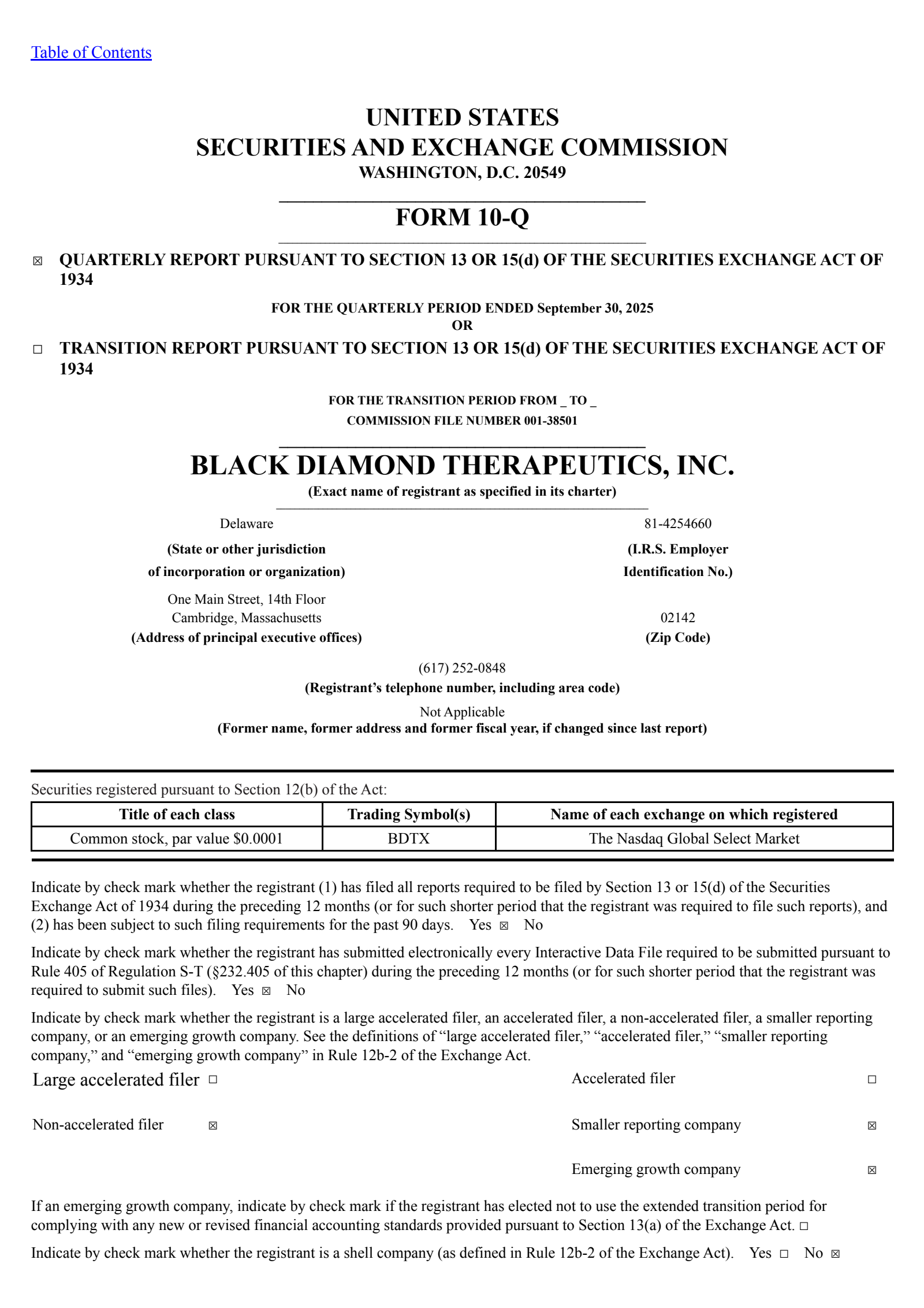 Black Diamond Therapeutics' Q3 2025 Quarterly Report