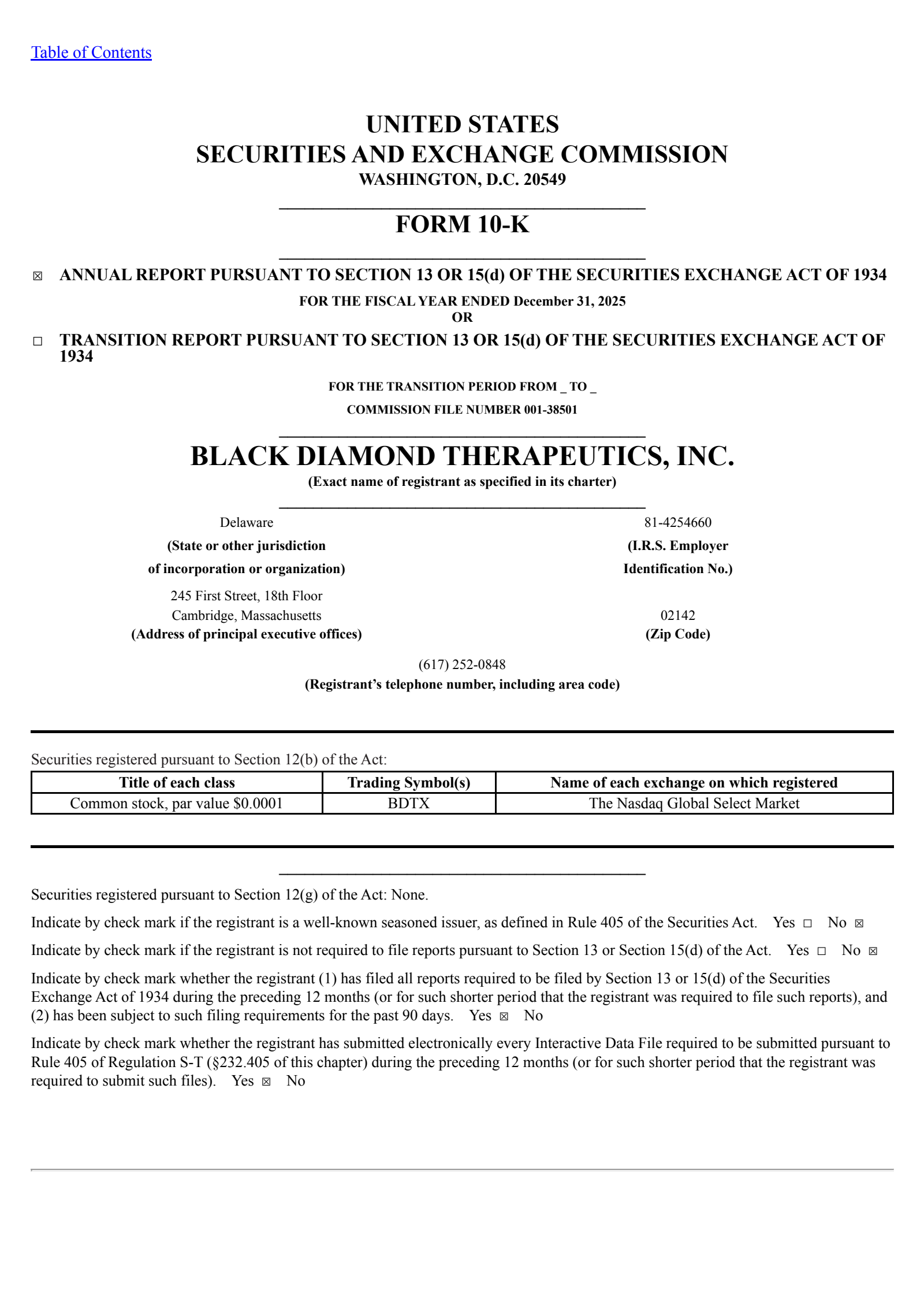 Black Diamond Therapeutics' Q4 2025 Annual report