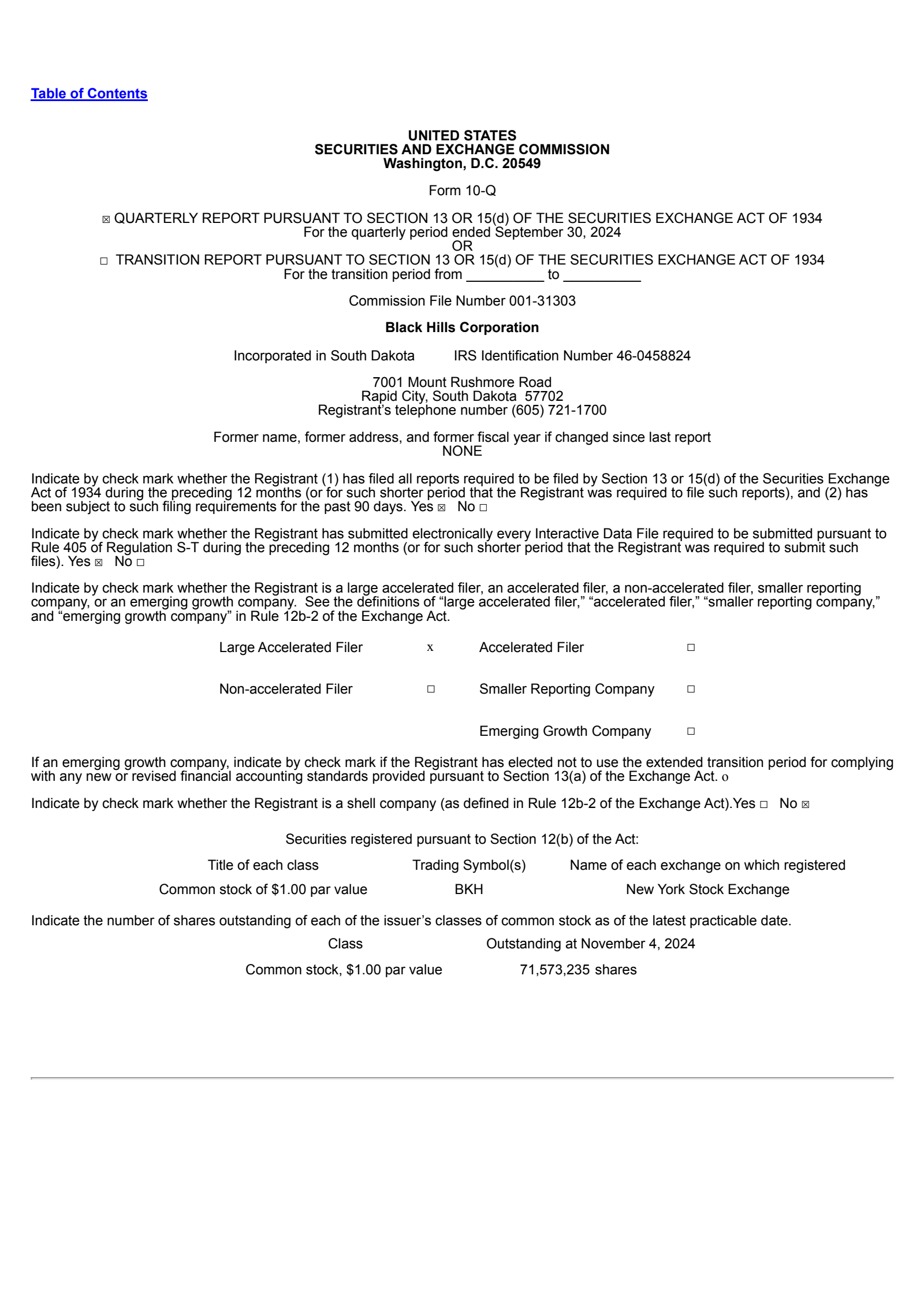 Black Hills' Q3 2024 Quarterly report