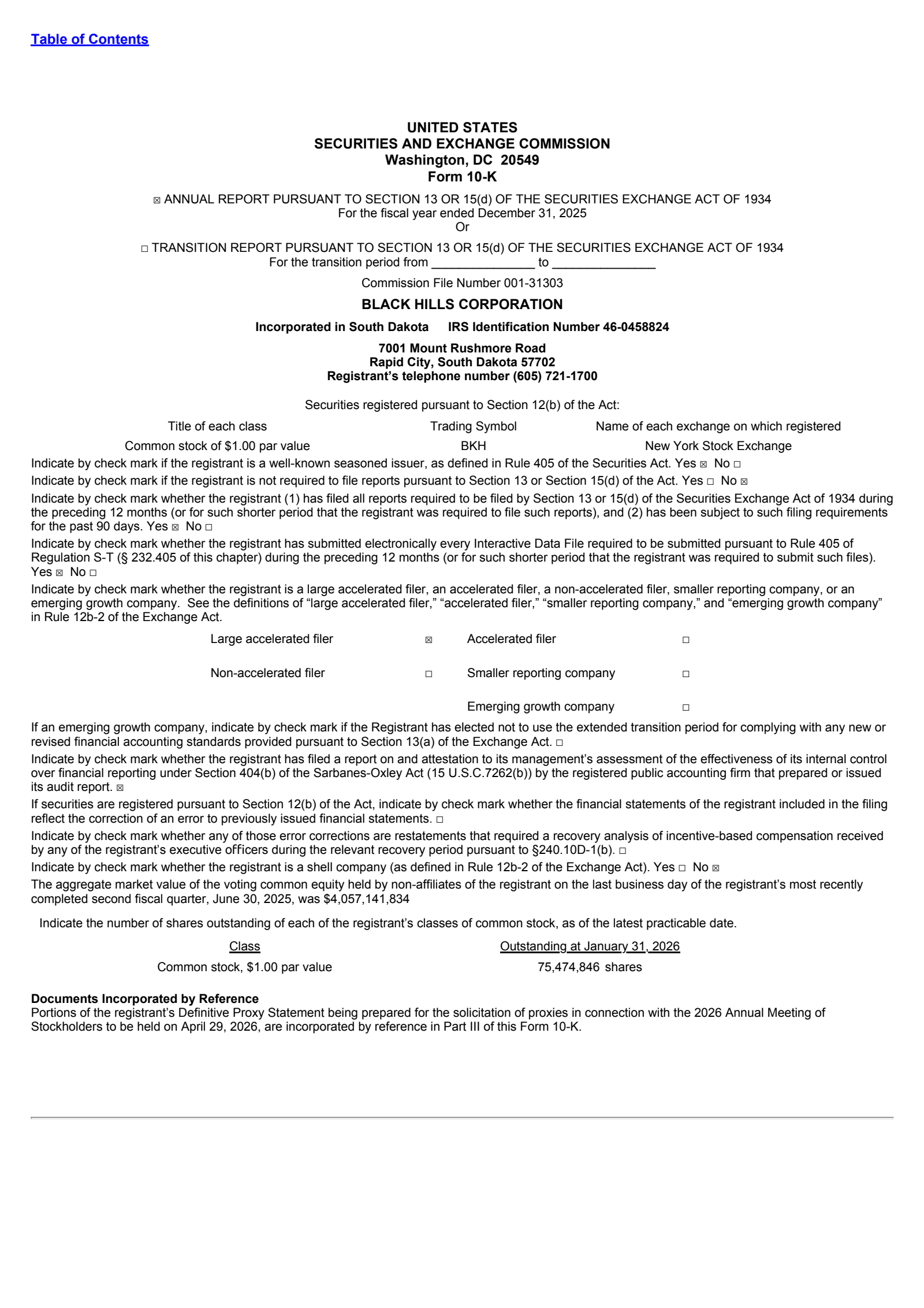 Black Hills' Q4 2025 Annual report