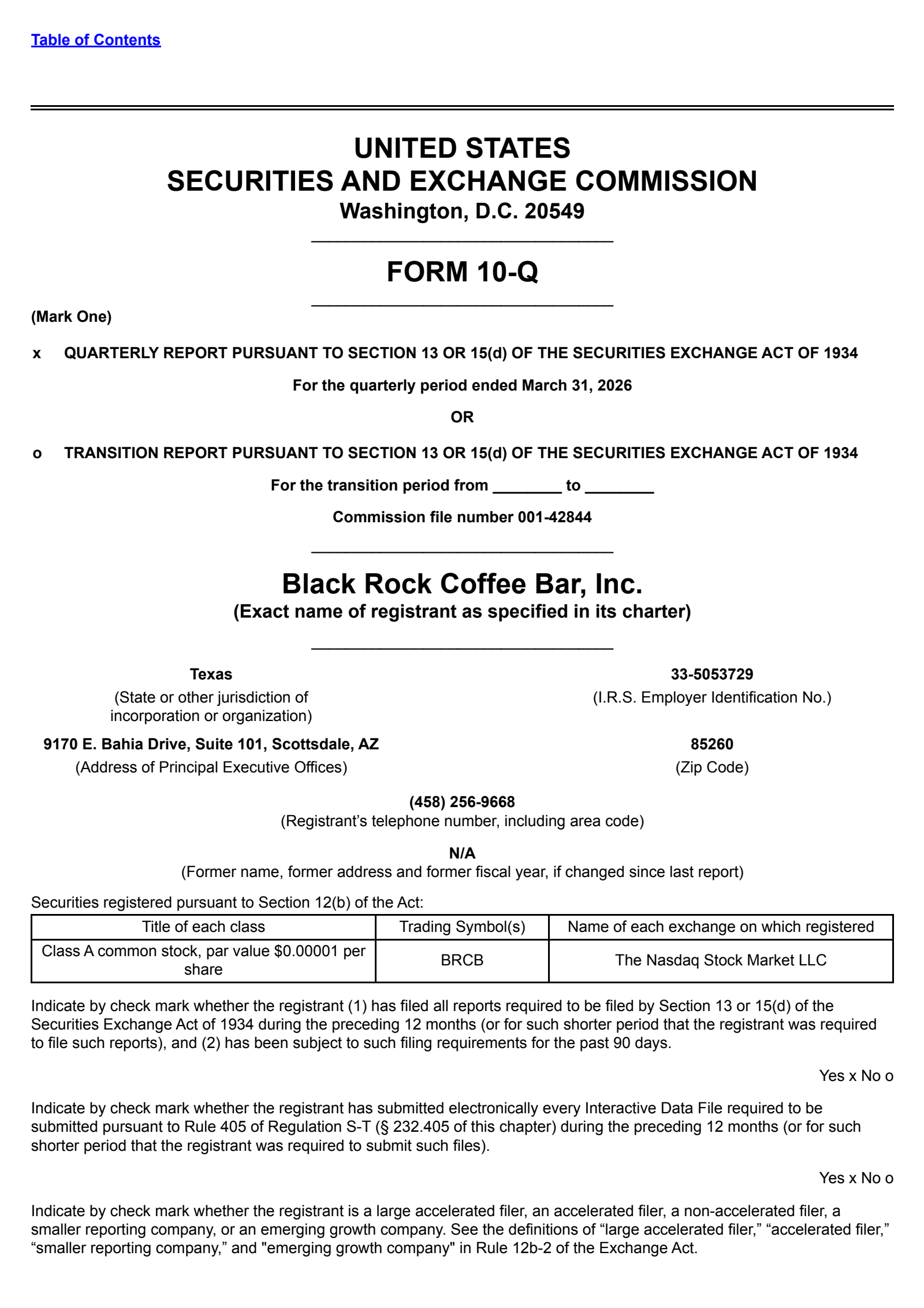 Black Rock Coffee Bar's Q1 2026 Quarterly report