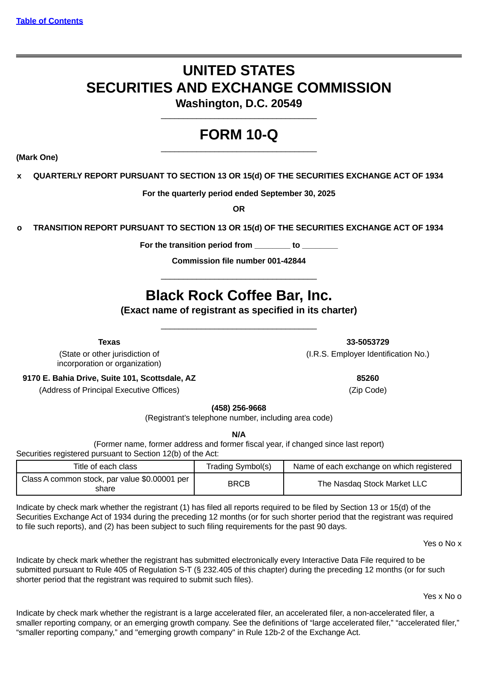 Black Rock Coffee Bar's Q3 2025 Quarterly Report