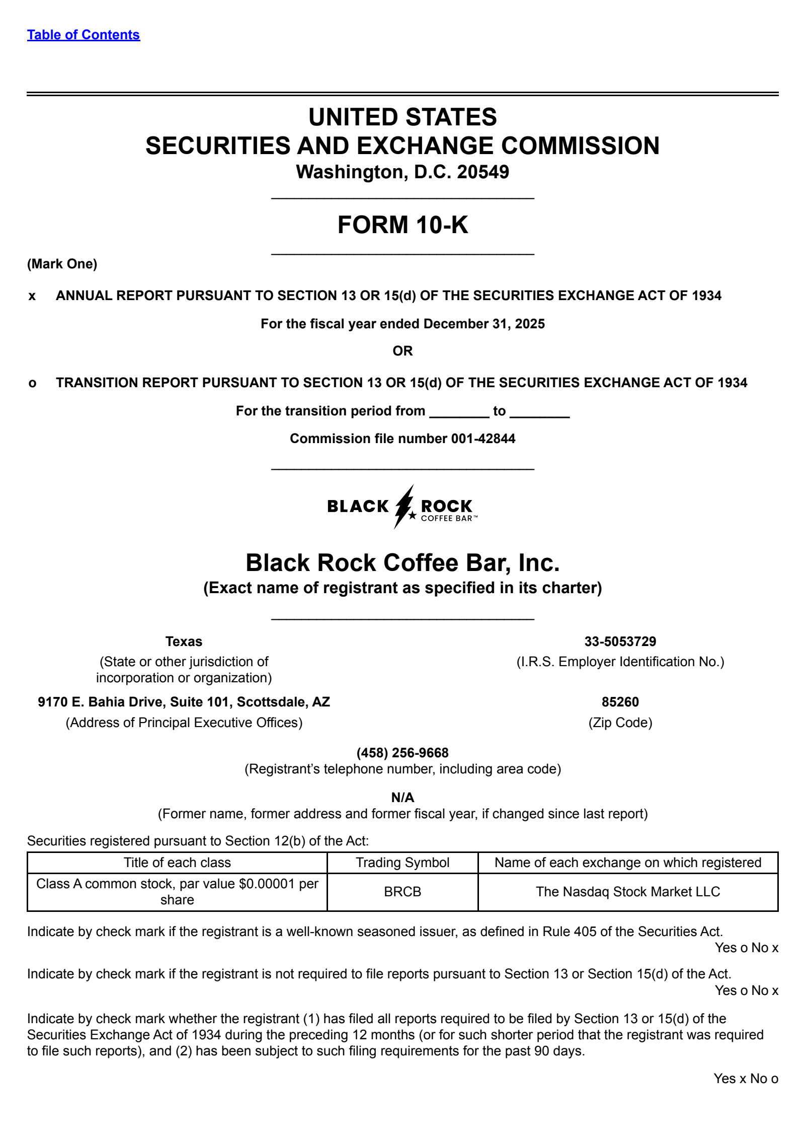 Black Rock Coffee Bar's Q4 2025 Annual report