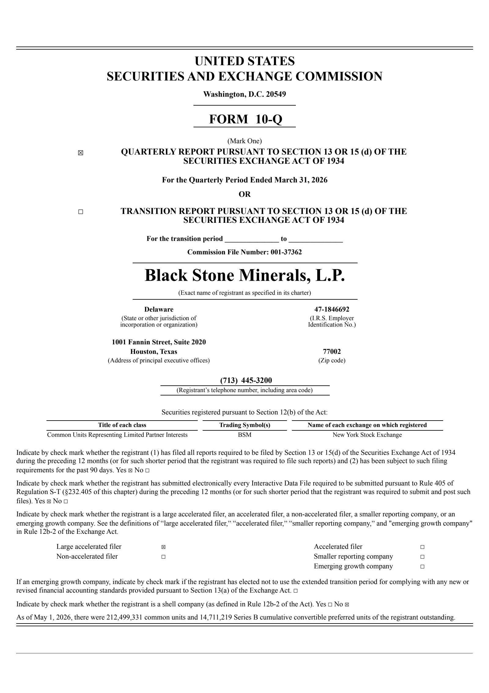 Black Stone Minerals' Q1 2026 Quarterly report
