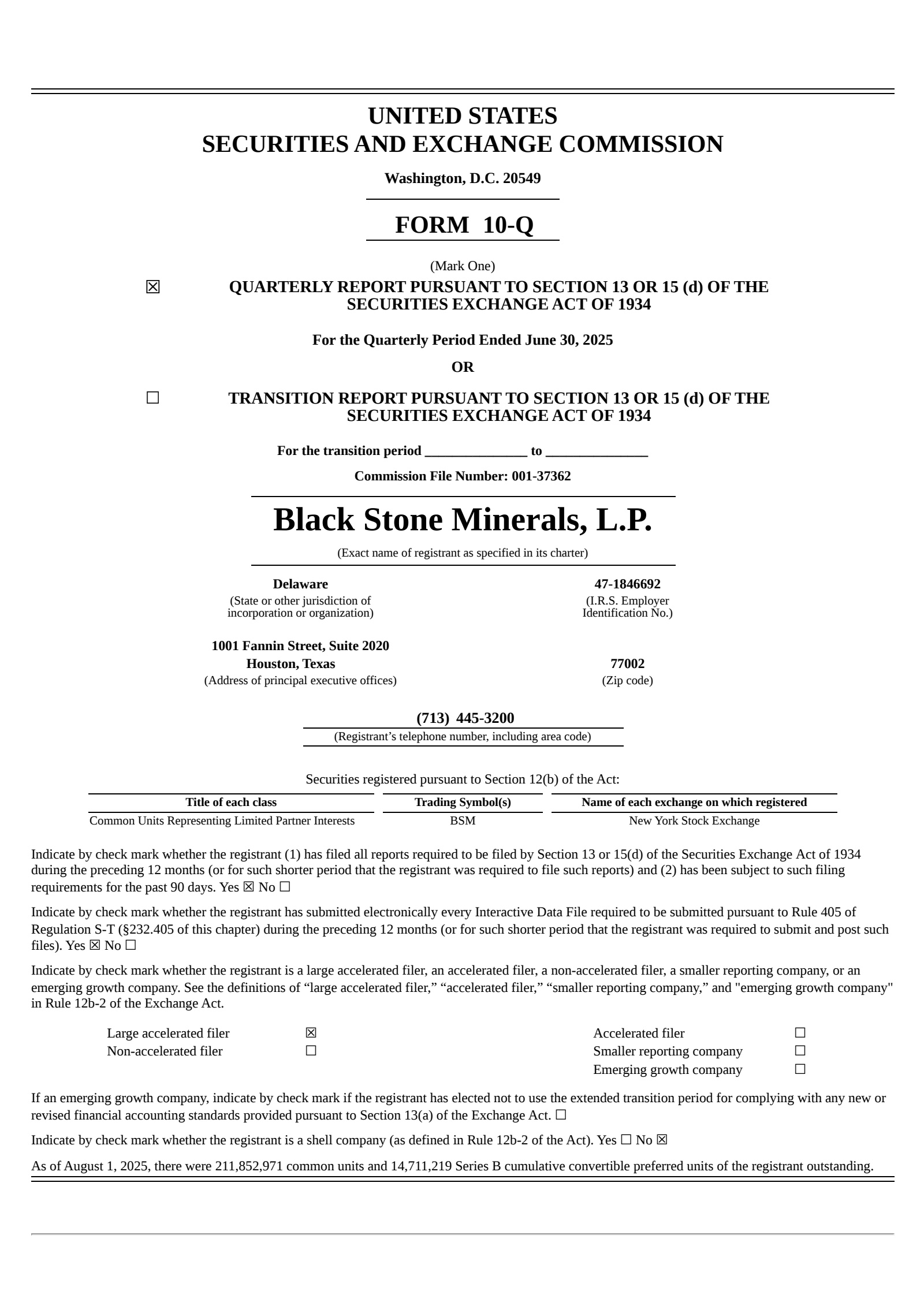 Black Stone Minerals' Q2 2025 Quarterly report