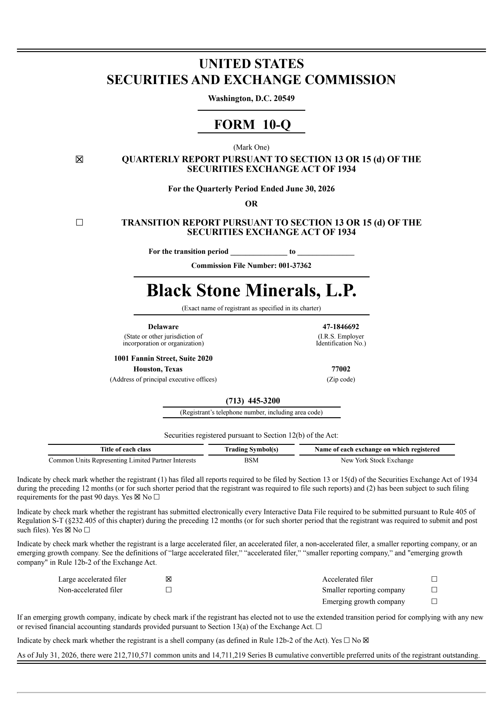 Black Stone Minerals' Q2 2026 Quarterly report
