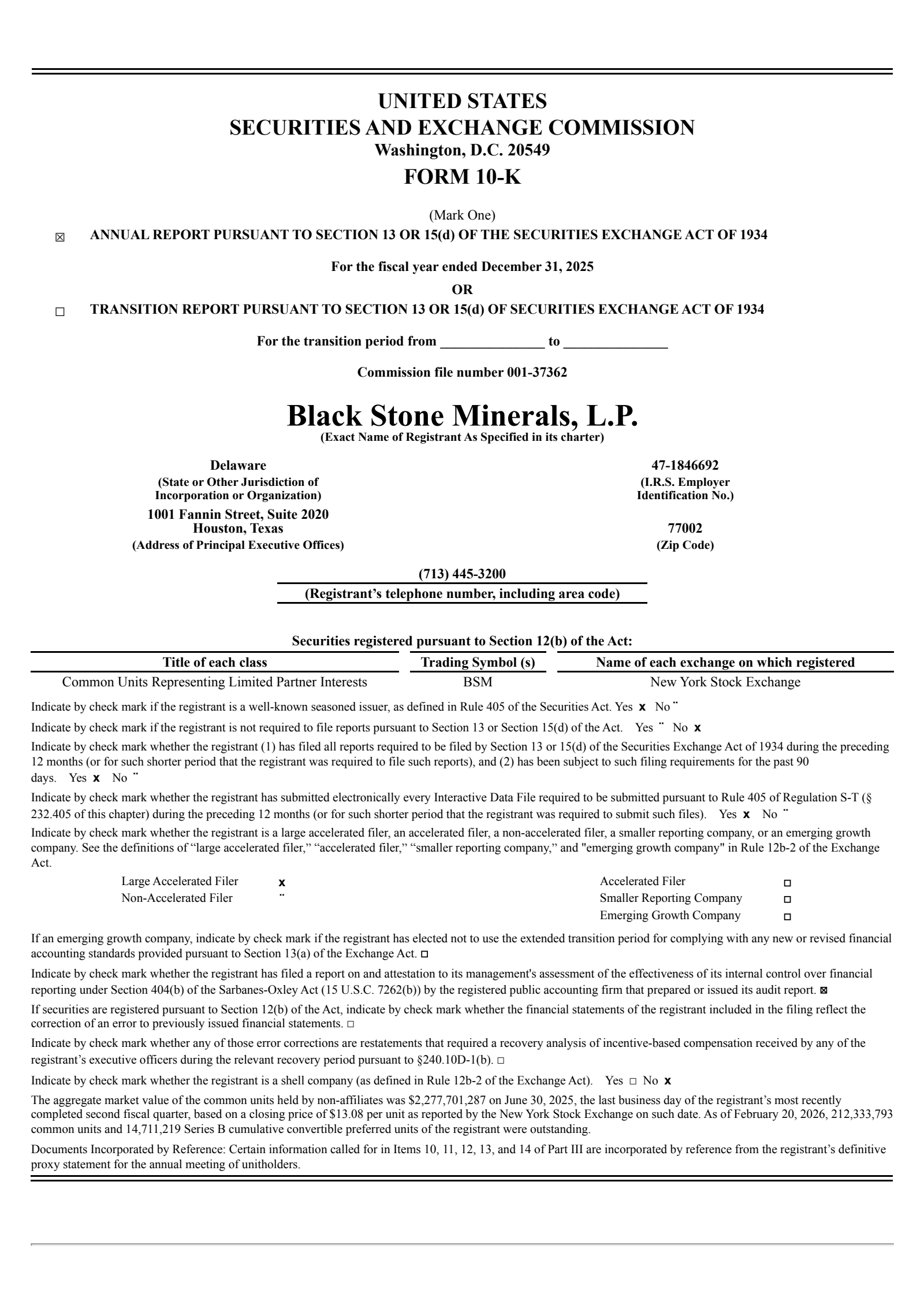 Black Stone Minerals' Q4 2025 Annual report