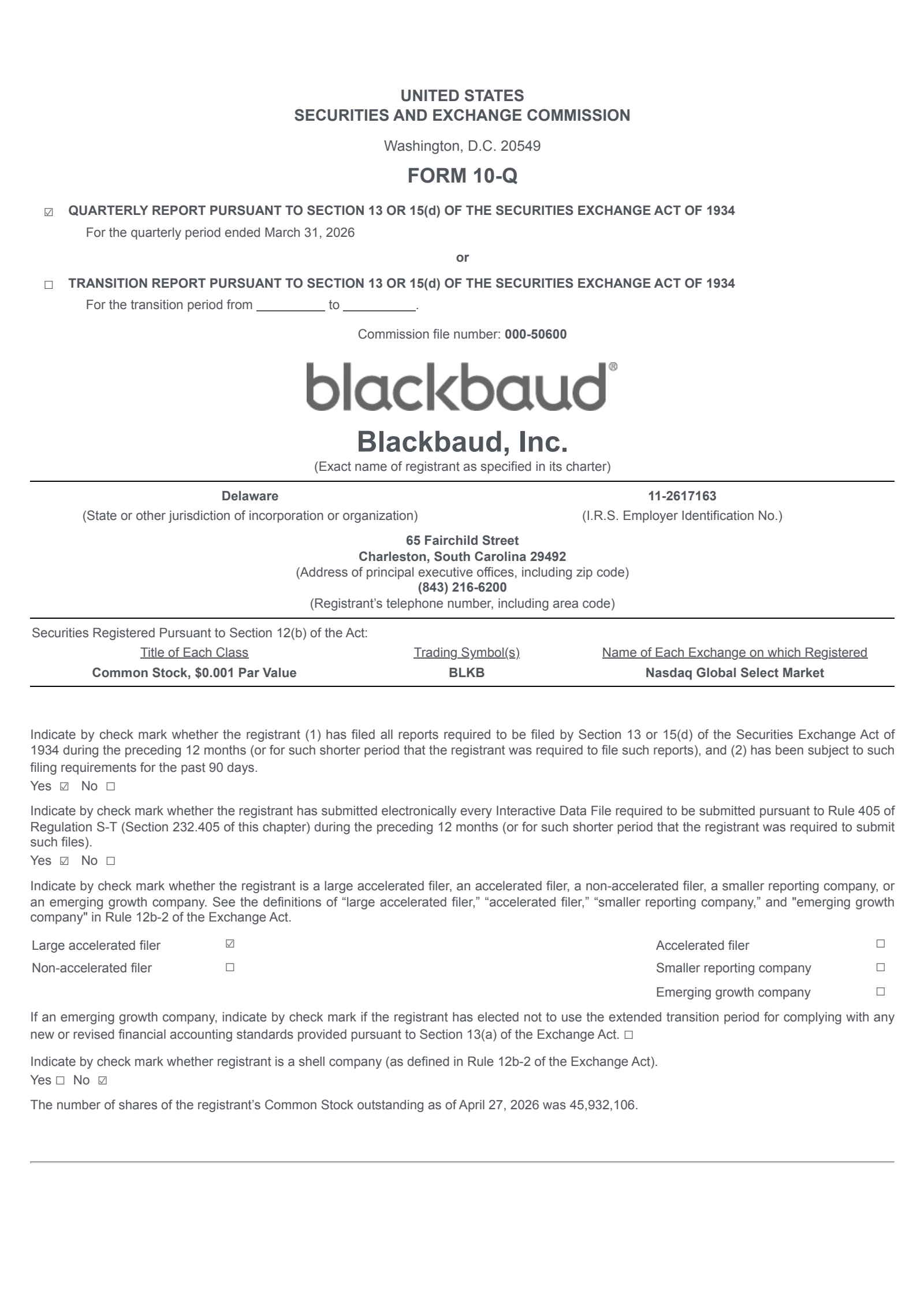 Blackbaud's Q1 2026 Quarterly report
