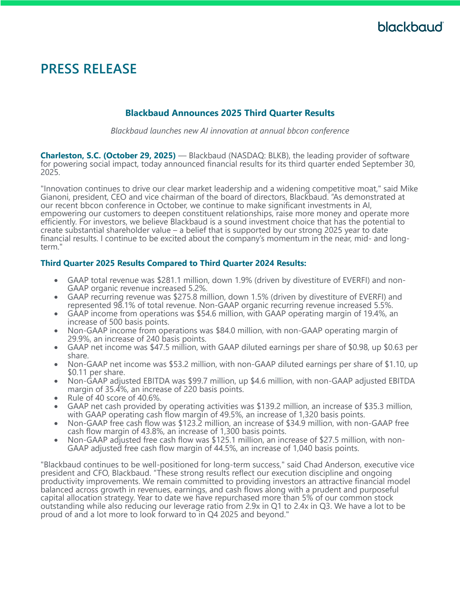 Blackbaud's Q3 2025 Earnings Release