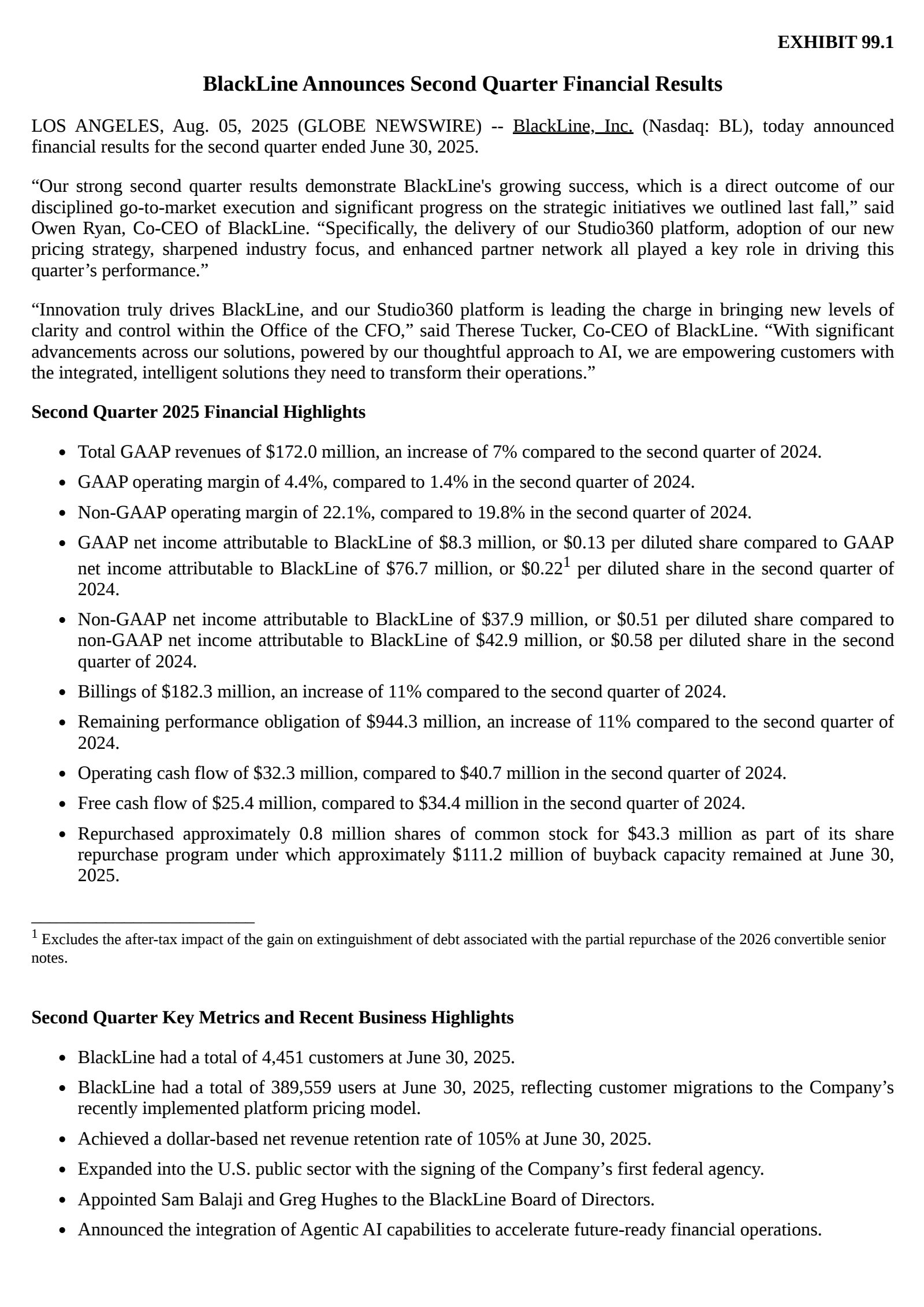 BlackLine's Q2 2025 Press Release