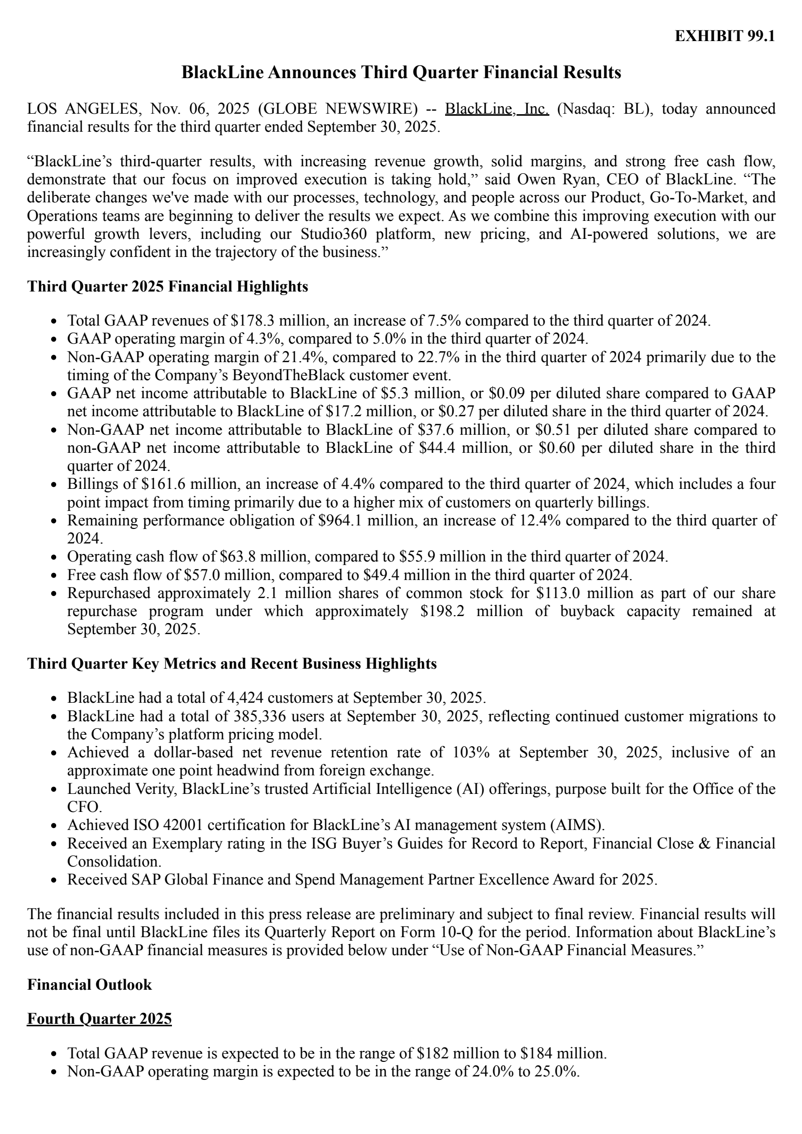 BlackLine's Q3 2025 Earnings Release