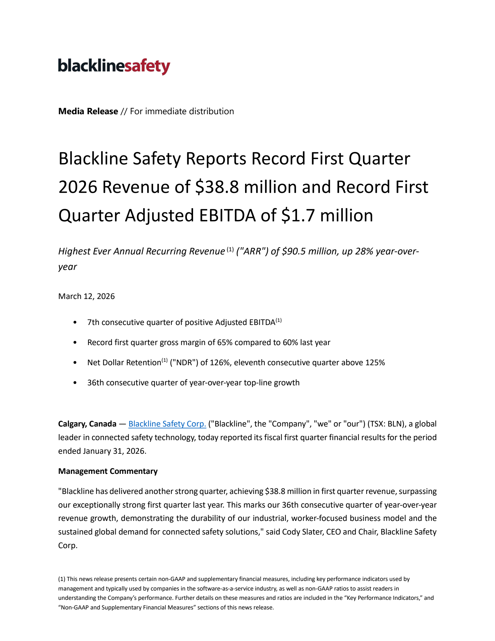 Blackline Safety's Q1 2026 Press Release
