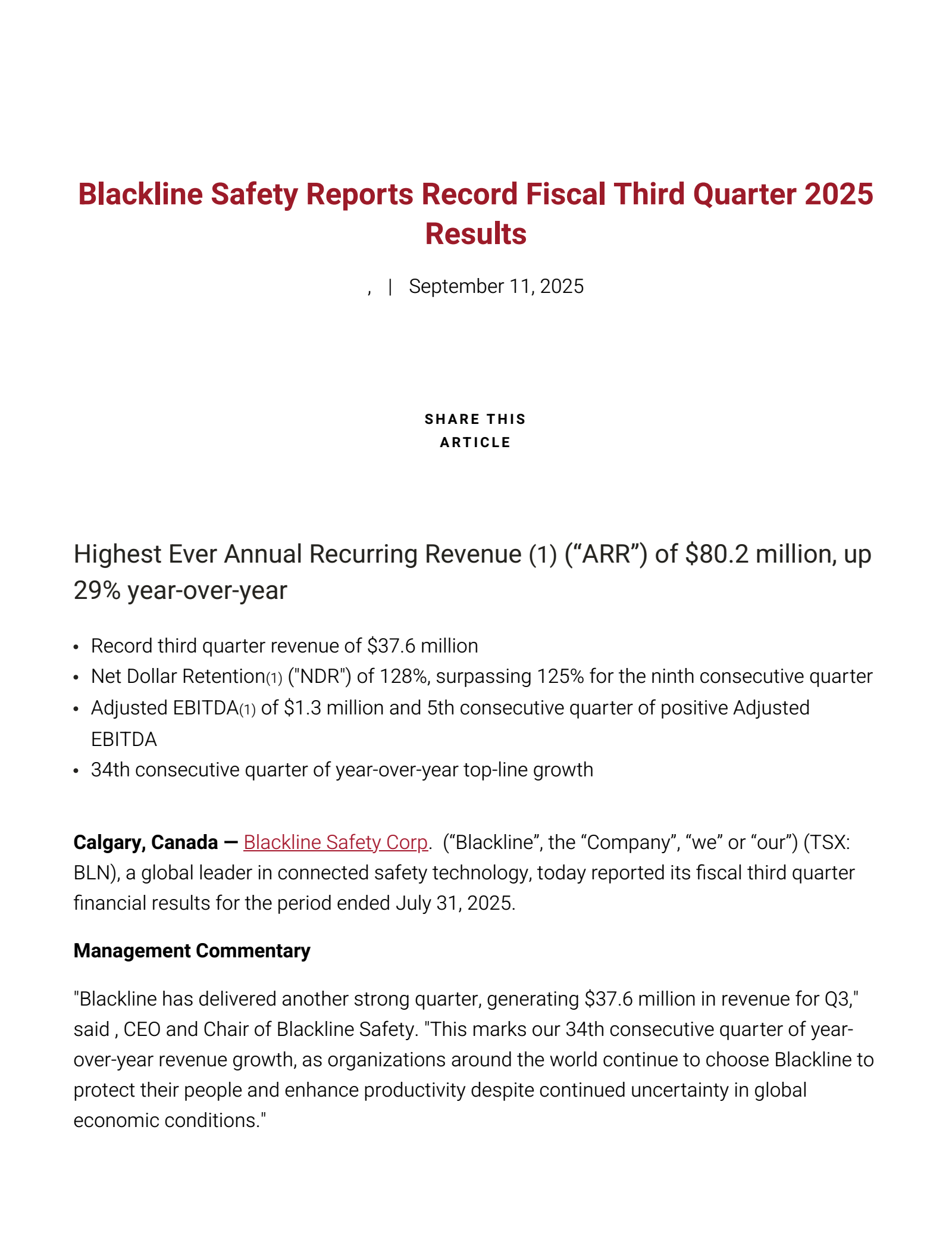 Blackline Safety's Q3 2025 Earnings Release