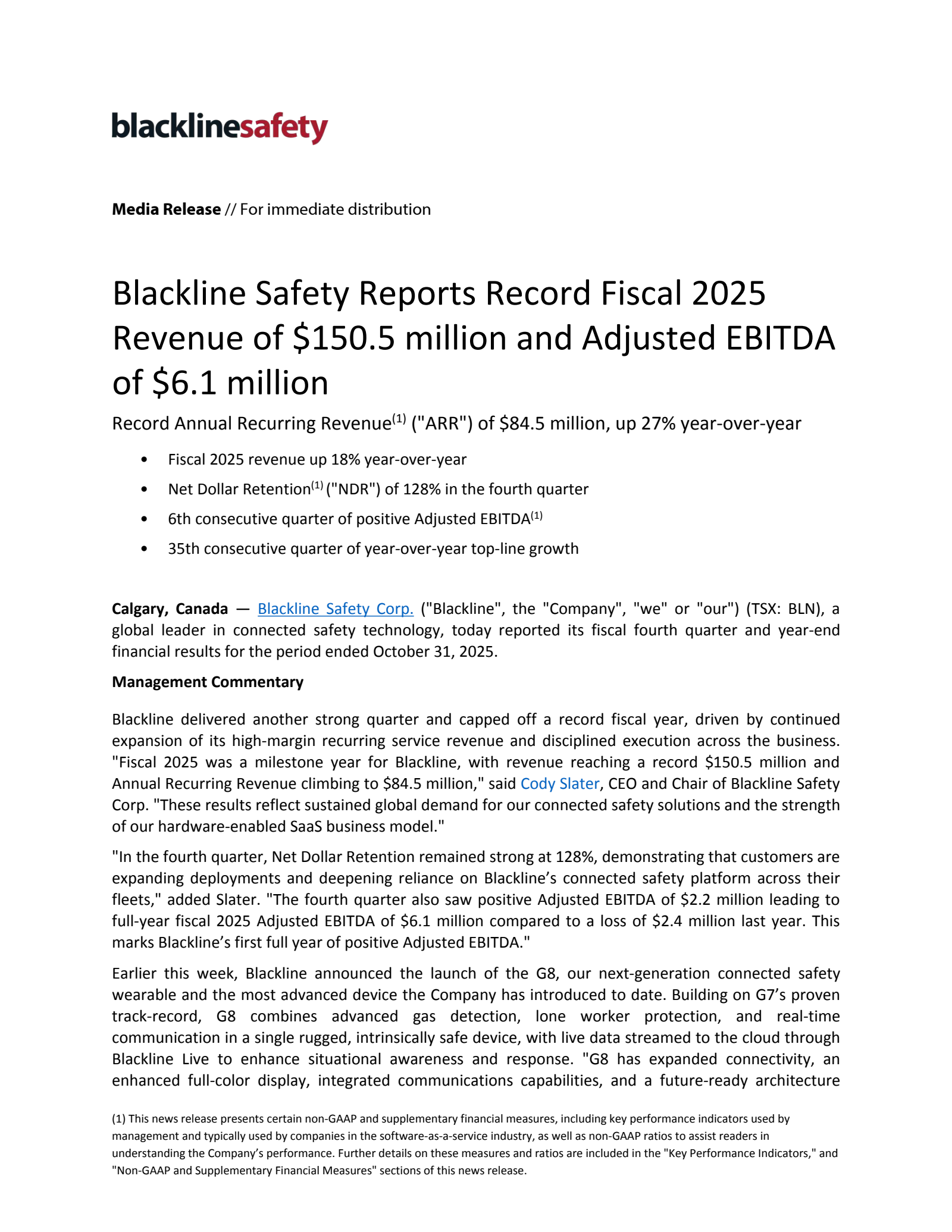 Blackline Safety's Q4 2025 Press Release